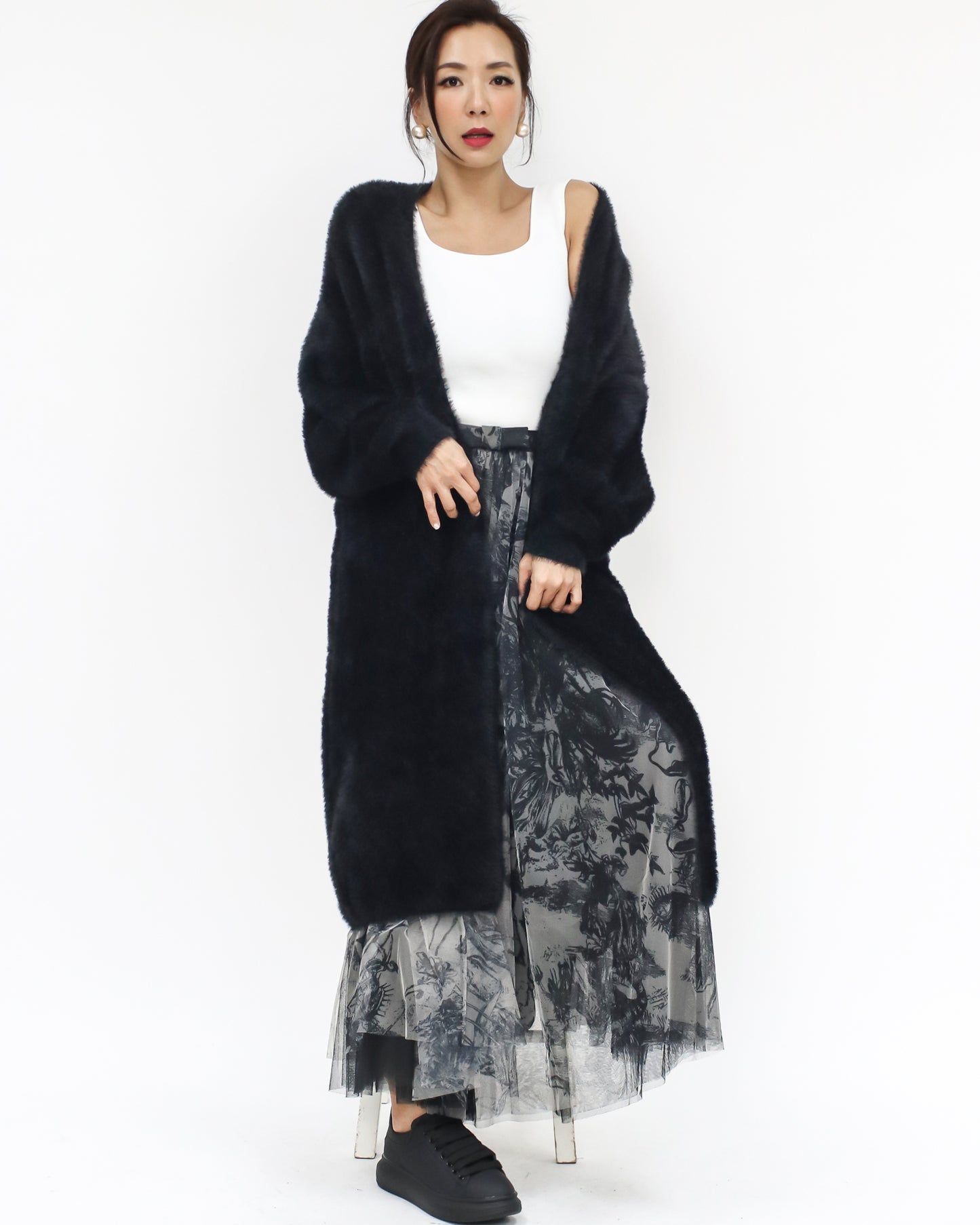 black fluffy knitted longline cardigan *pre-order*