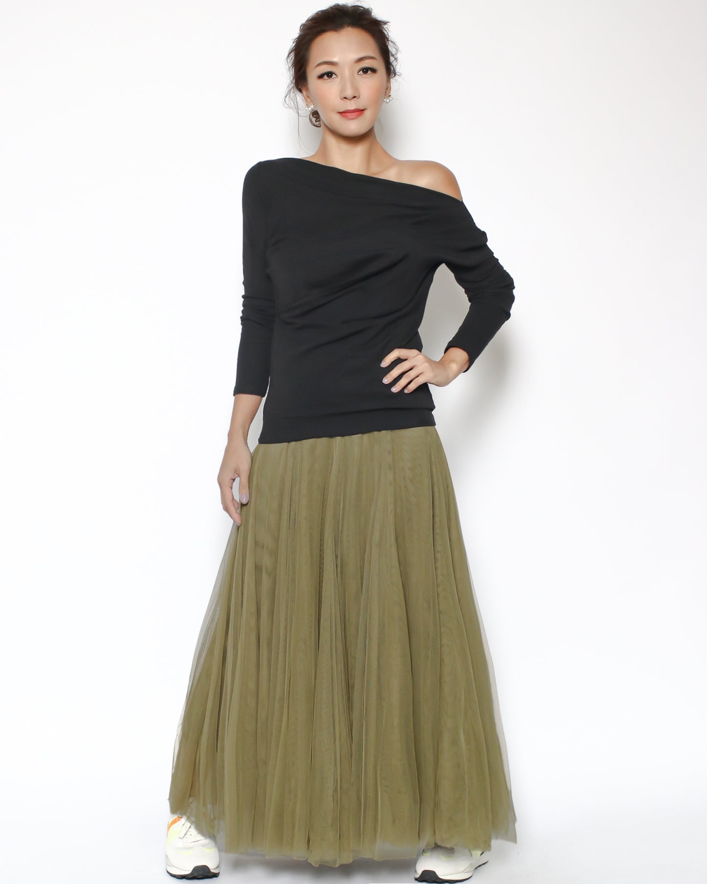 olive green mesh midi skirt *pre-order*