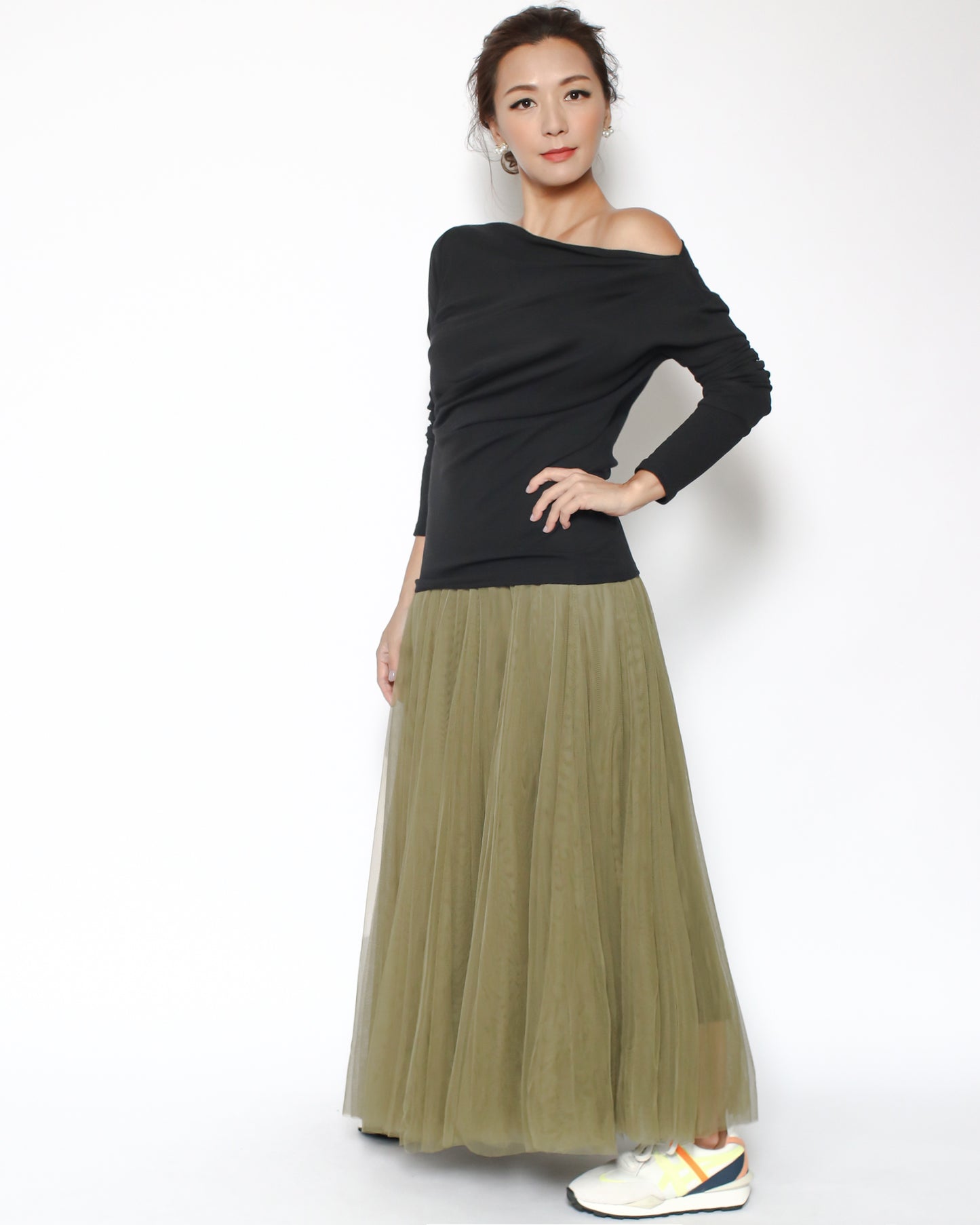 olive green mesh midi skirt *pre-order*