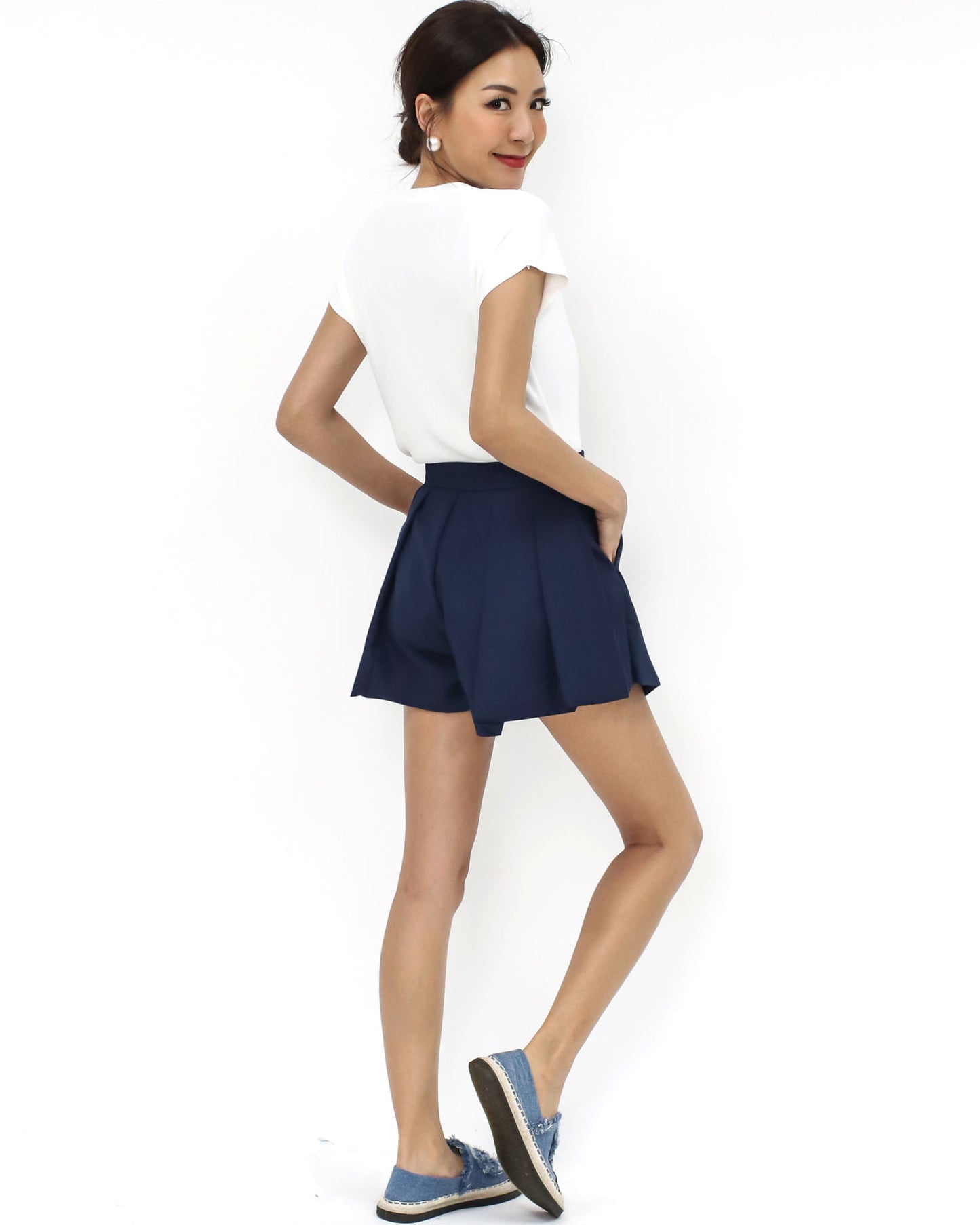 navy pleats wrap skort *pre-order*