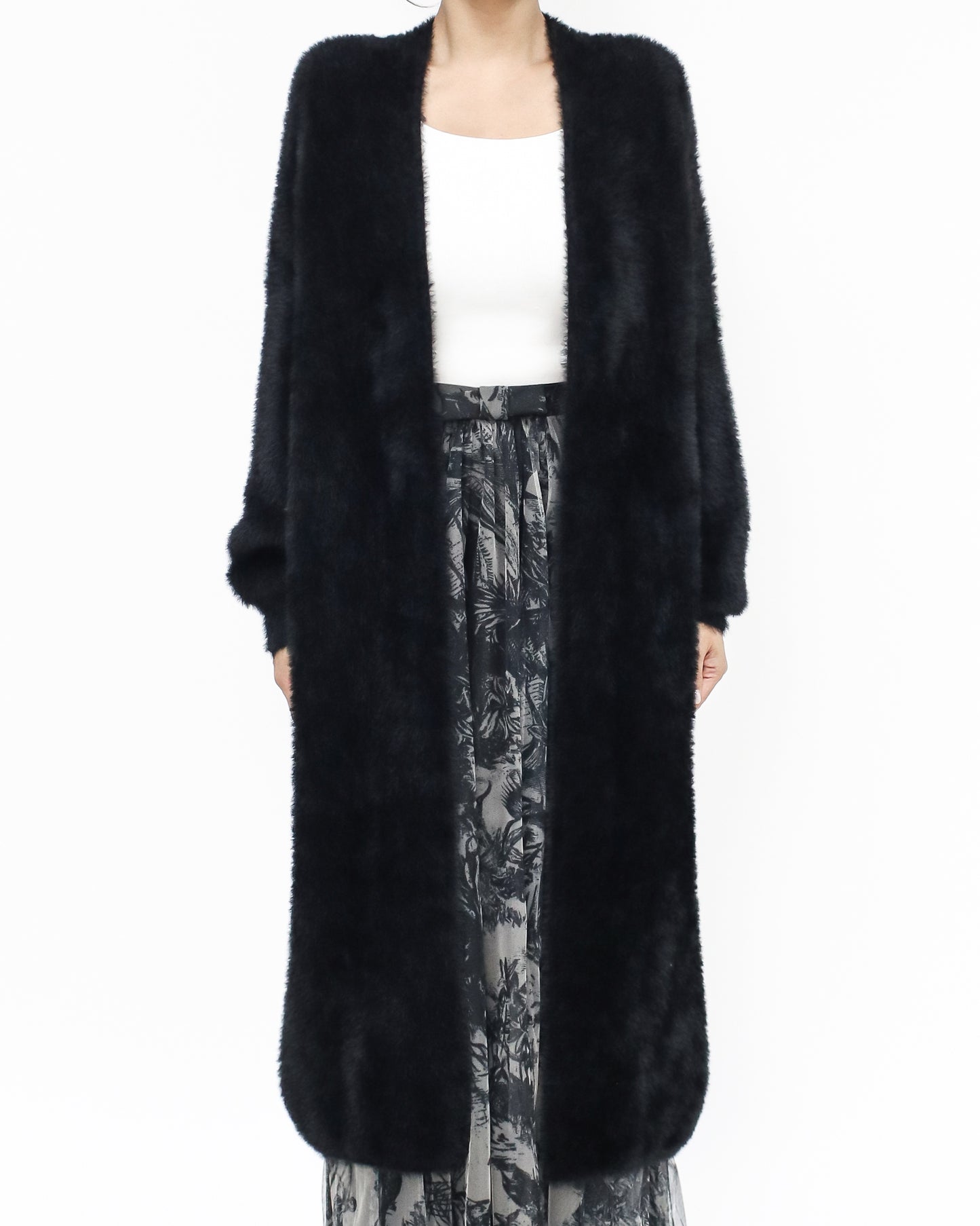 black fluffy knitted longline cardigan *pre-order*