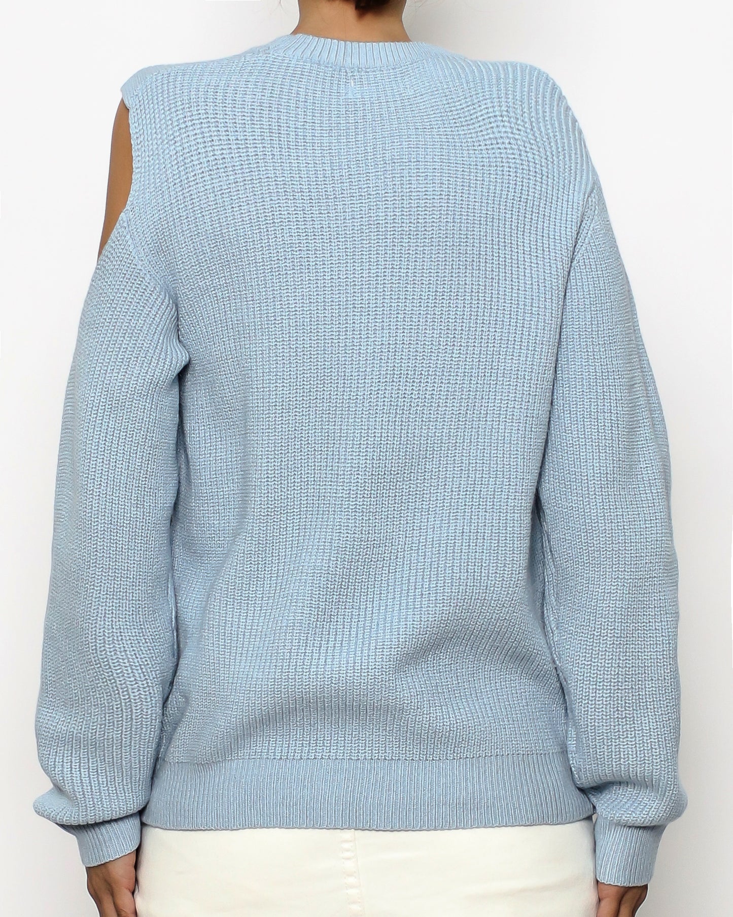 blue cutout shoulder knitted top *pre-order*