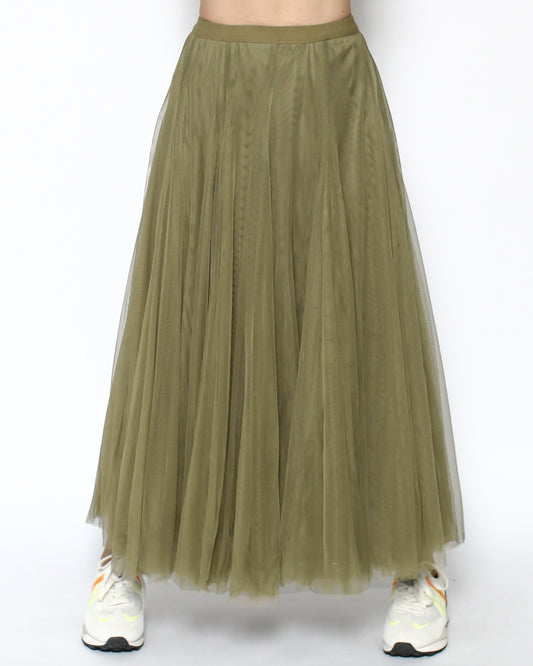 olive green mesh midi skirt *pre-order*