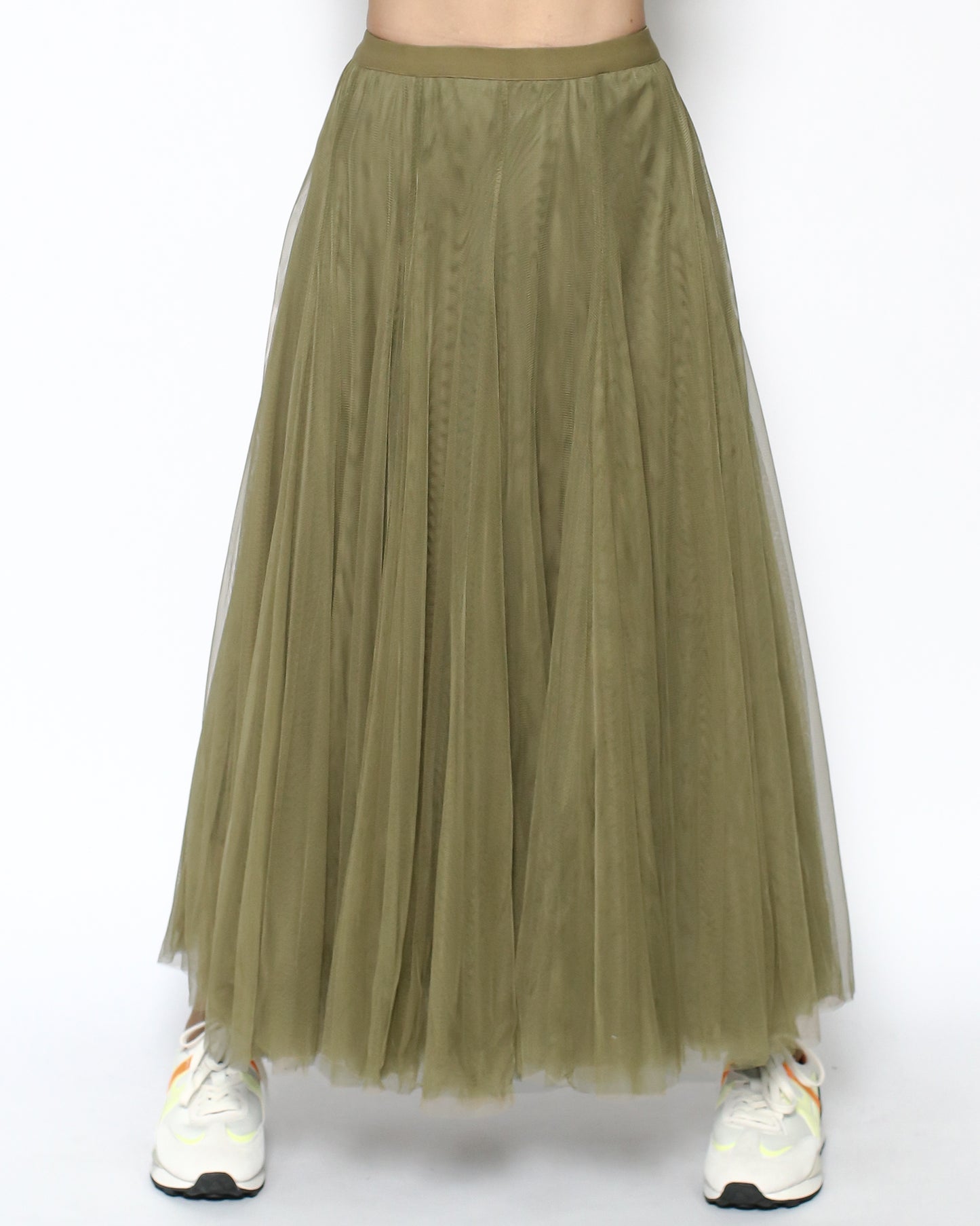 olive green mesh midi skirt *pre-order*