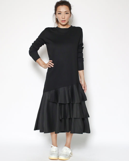 black sweat & chiffon pleats dress *pre-order*