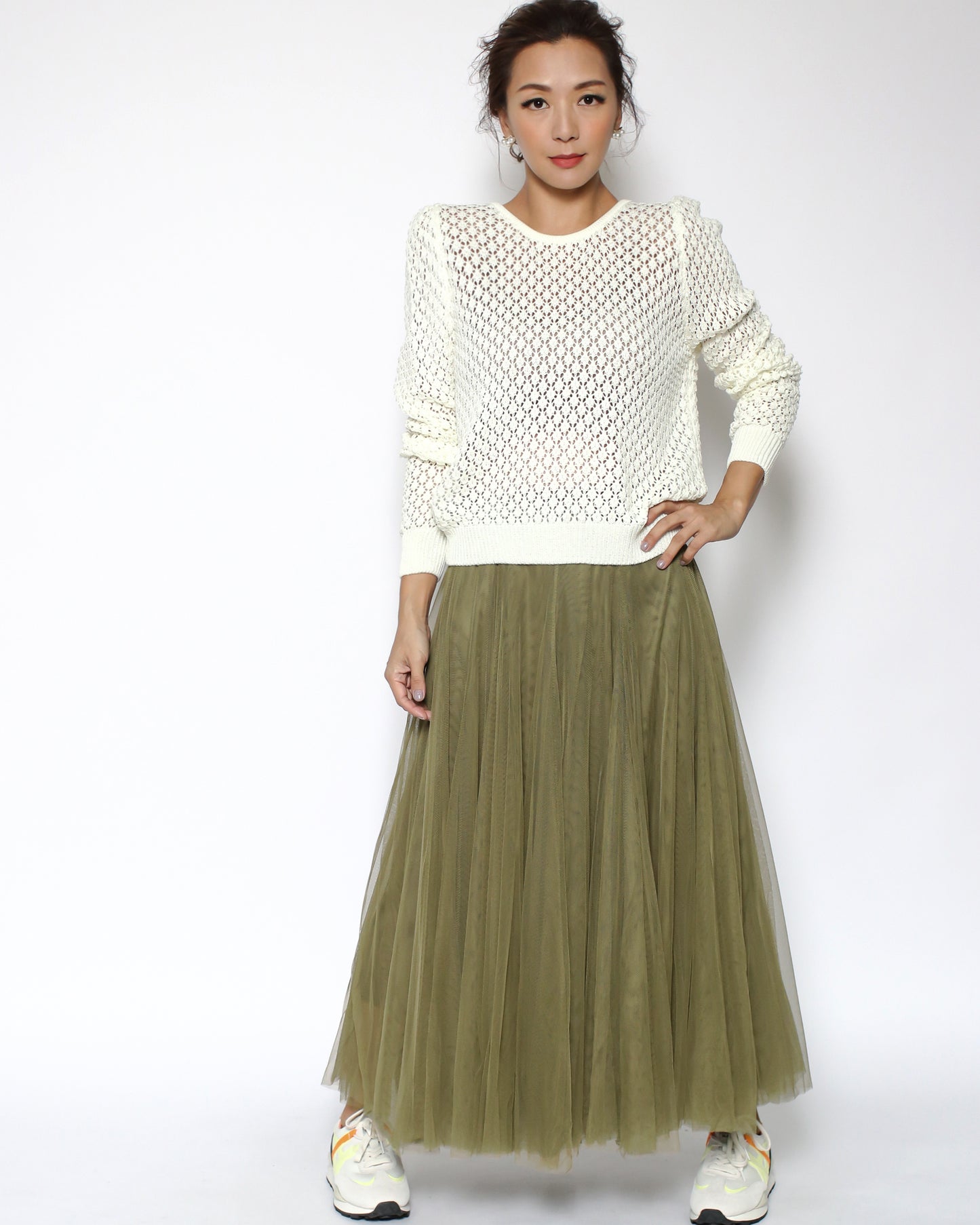 olive green mesh midi skirt *pre-order*