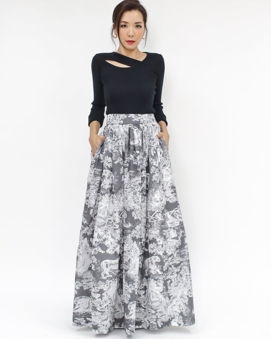 grey & ivory printed maxi skirt *pre-order*