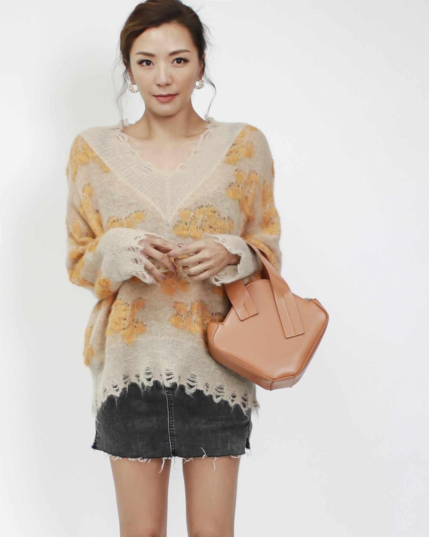 beige with yellow patterned knitted top *pre-order*