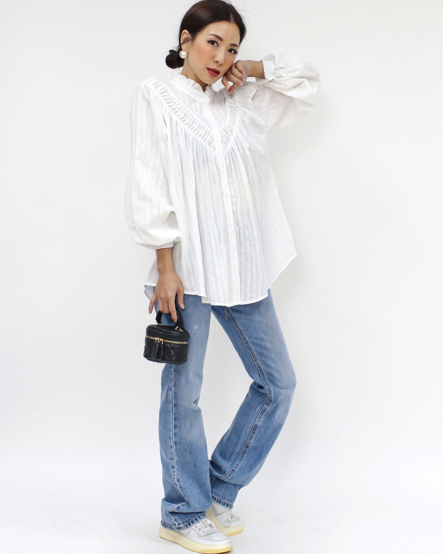ivory pleats puff sleeves shirt *pre-order*