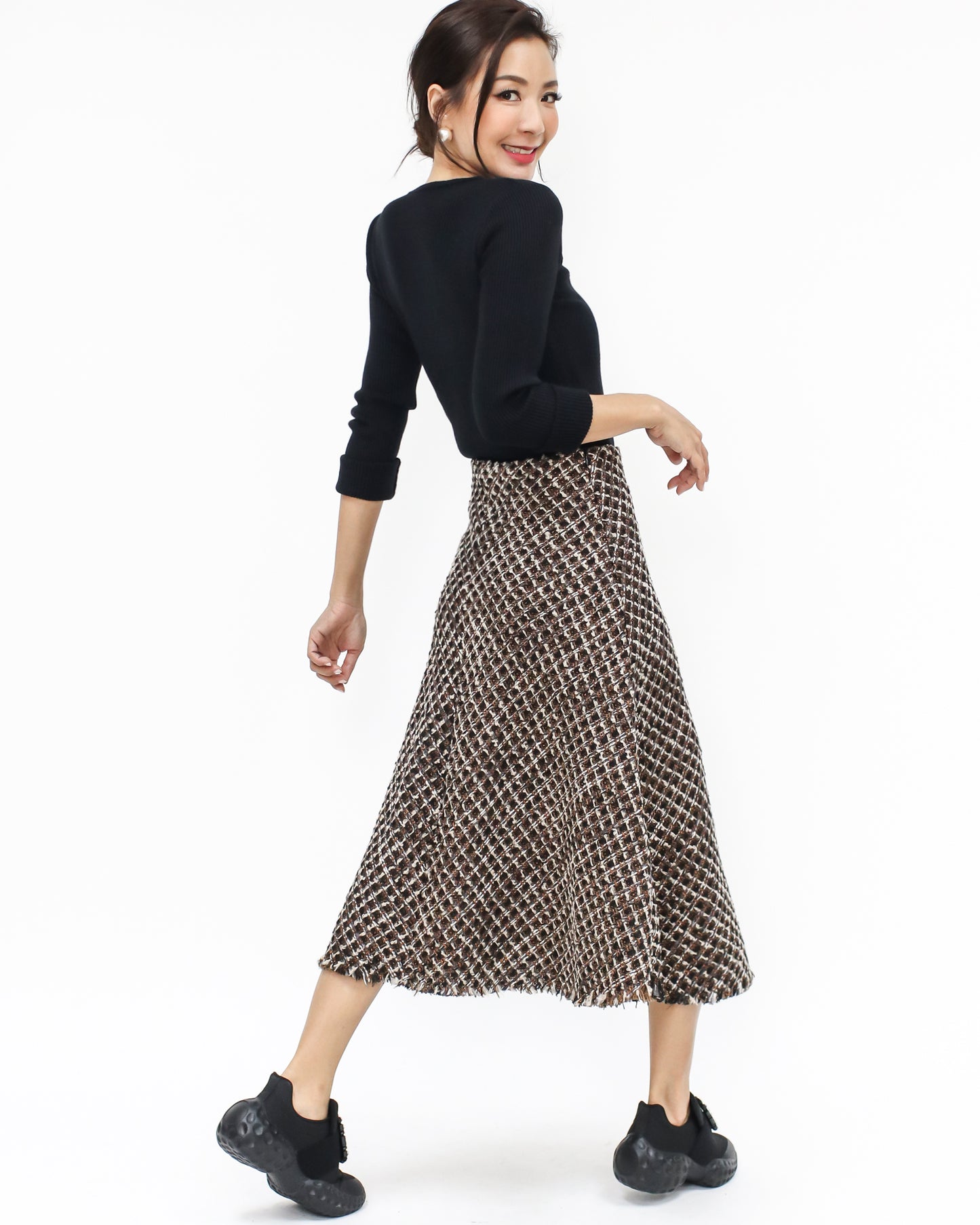 brown tweed flare midi skirt *pre-order*