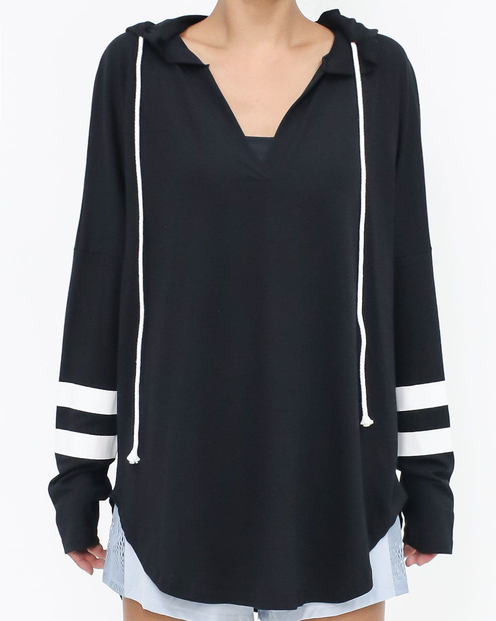 black & ivory stripes hoodie top *pre-order*