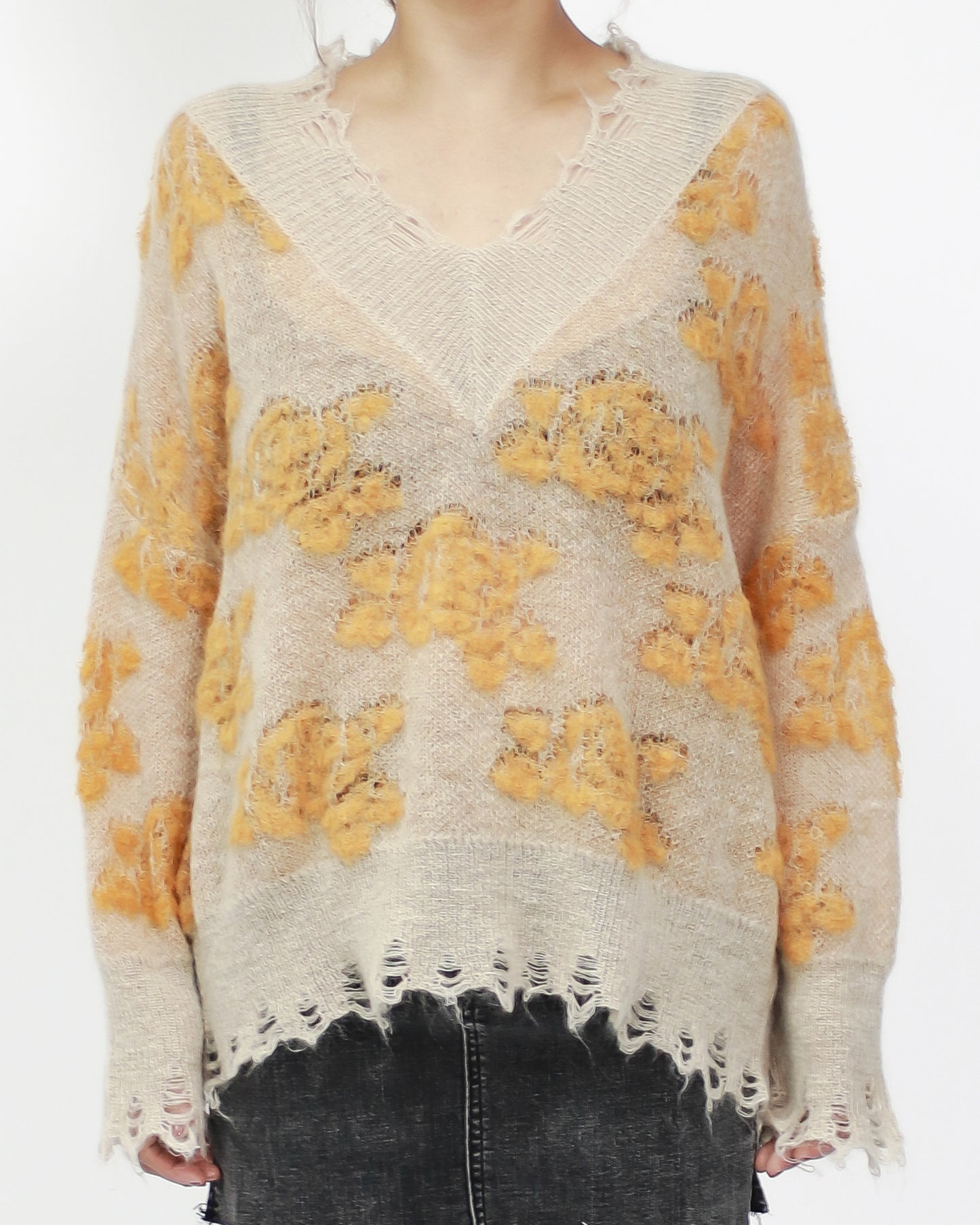 beige with yellow patterned knitted top *pre-order*