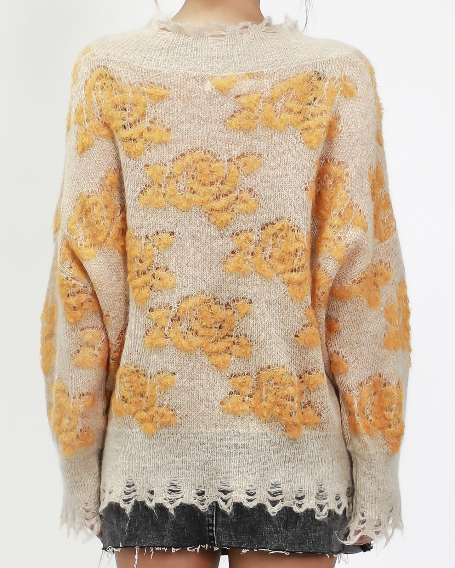 beige with yellow patterned knitted top *pre-order*