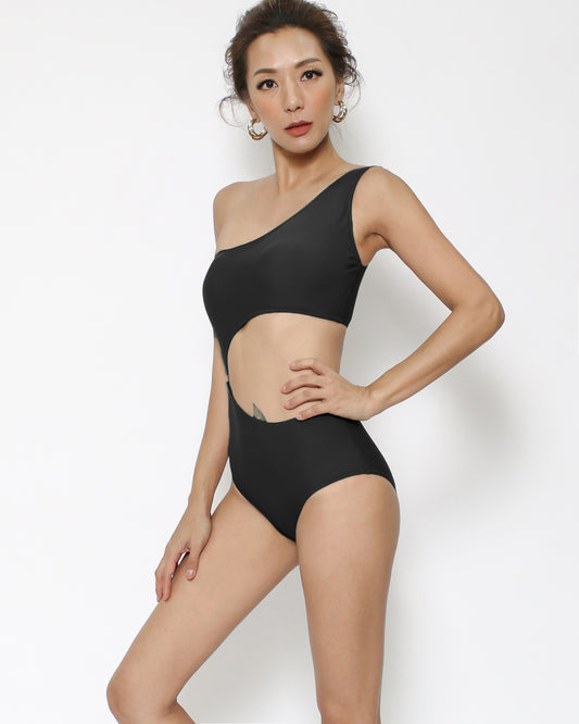 black cutout one shoulder one-piece swimwear *pre-order*