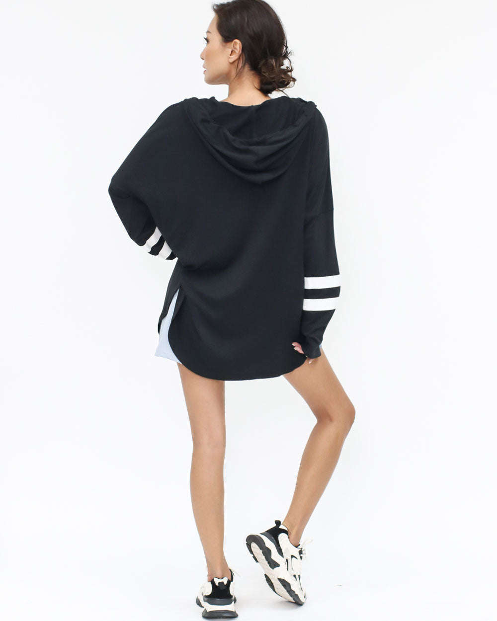 black & ivory stripes hoodie top *pre-order*