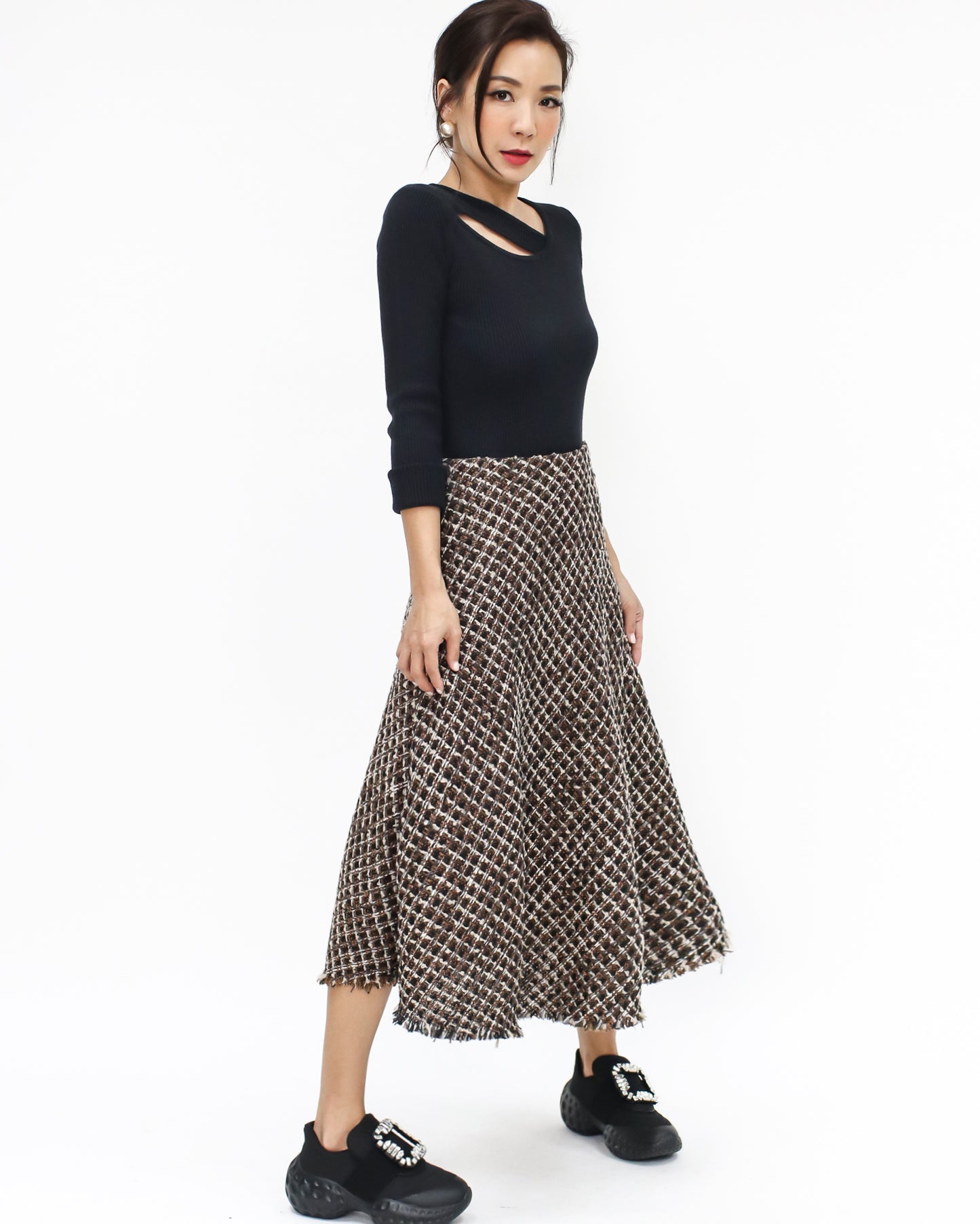 brown tweed flare midi skirt *pre-order*