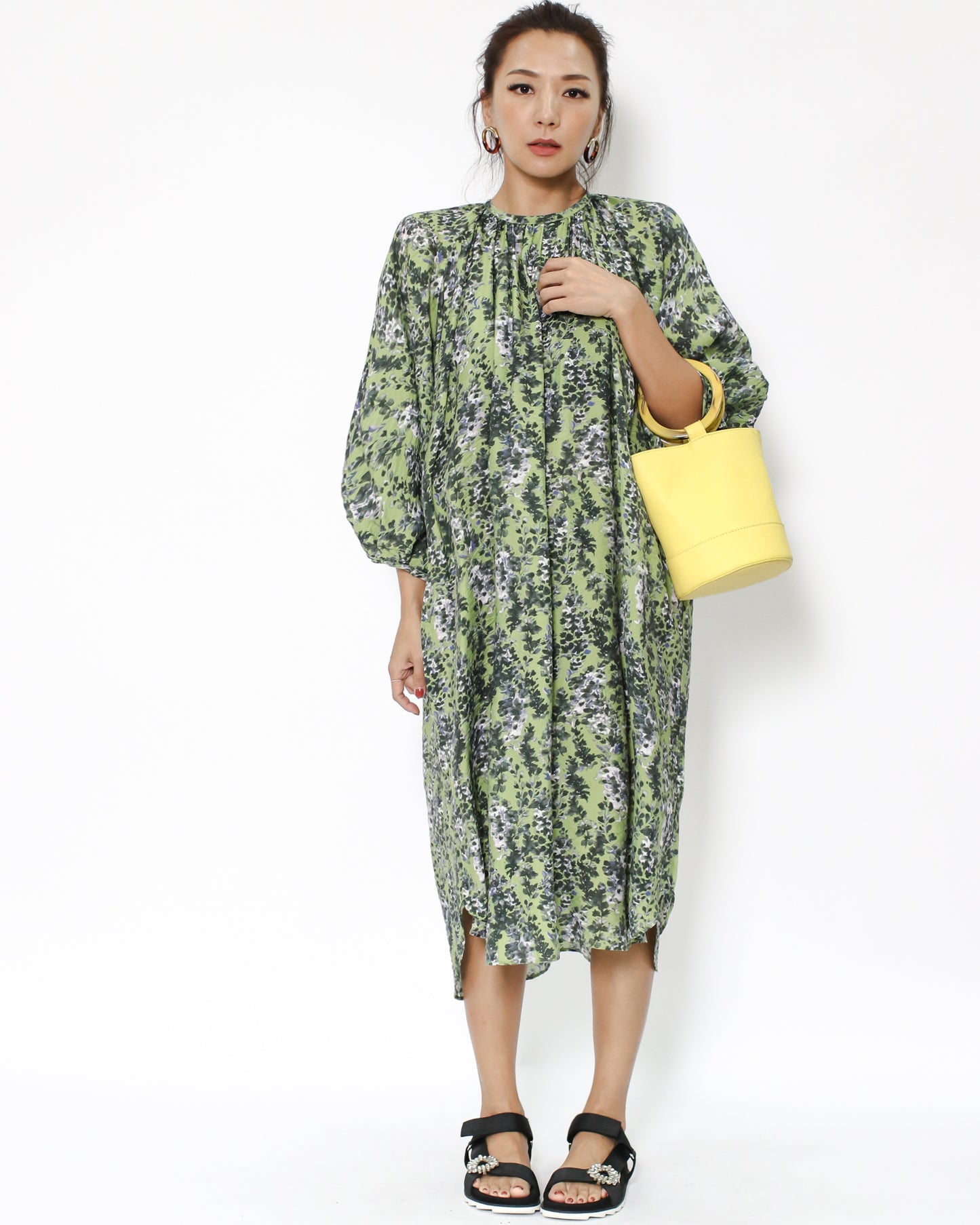 green floral soft shirt longline dress *pre-order*