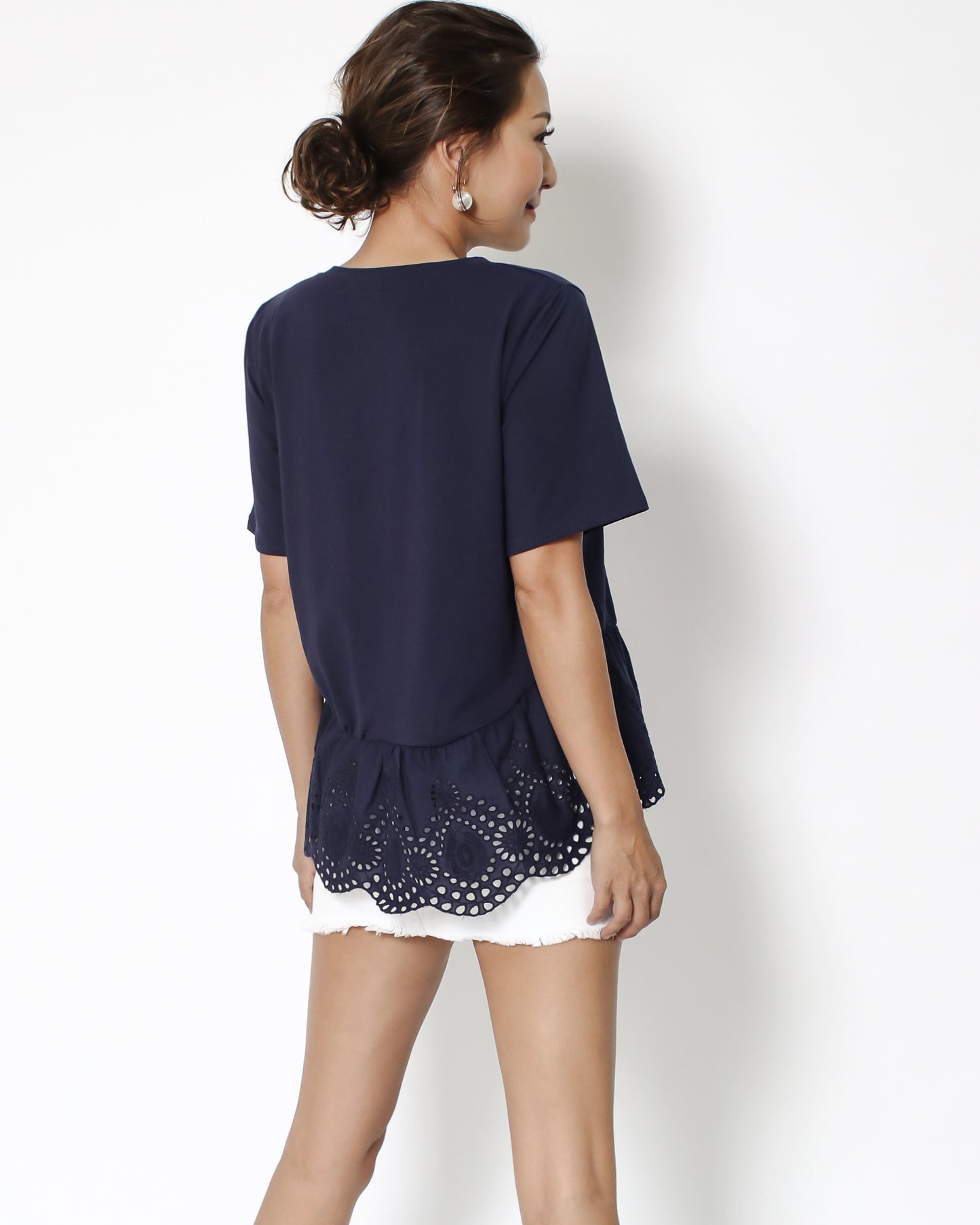 navy tee with crochet frill hem *pre-order*