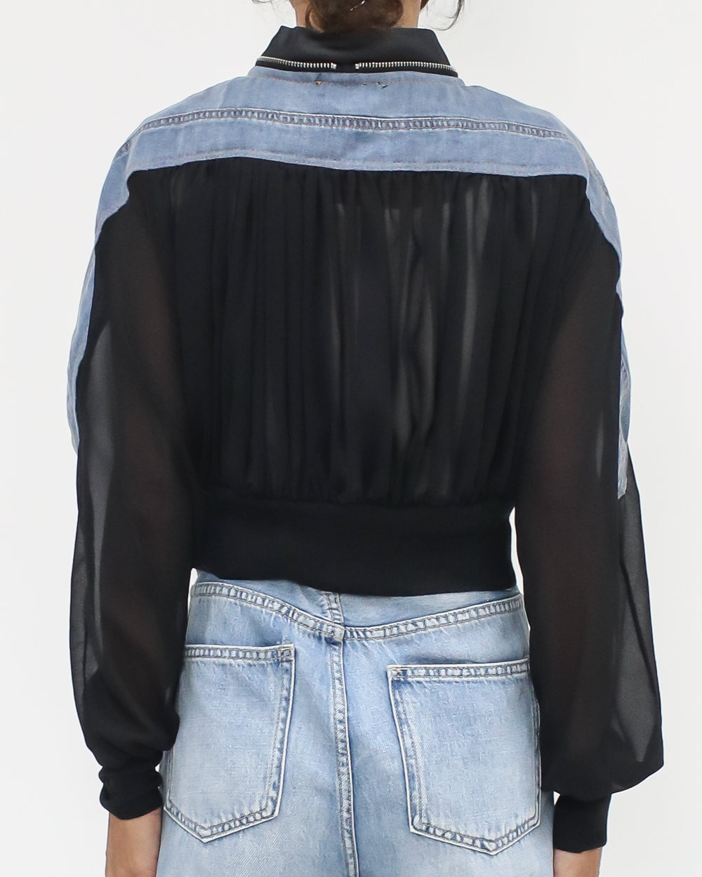 denim & black mesh cropped jacket *pre-order*
