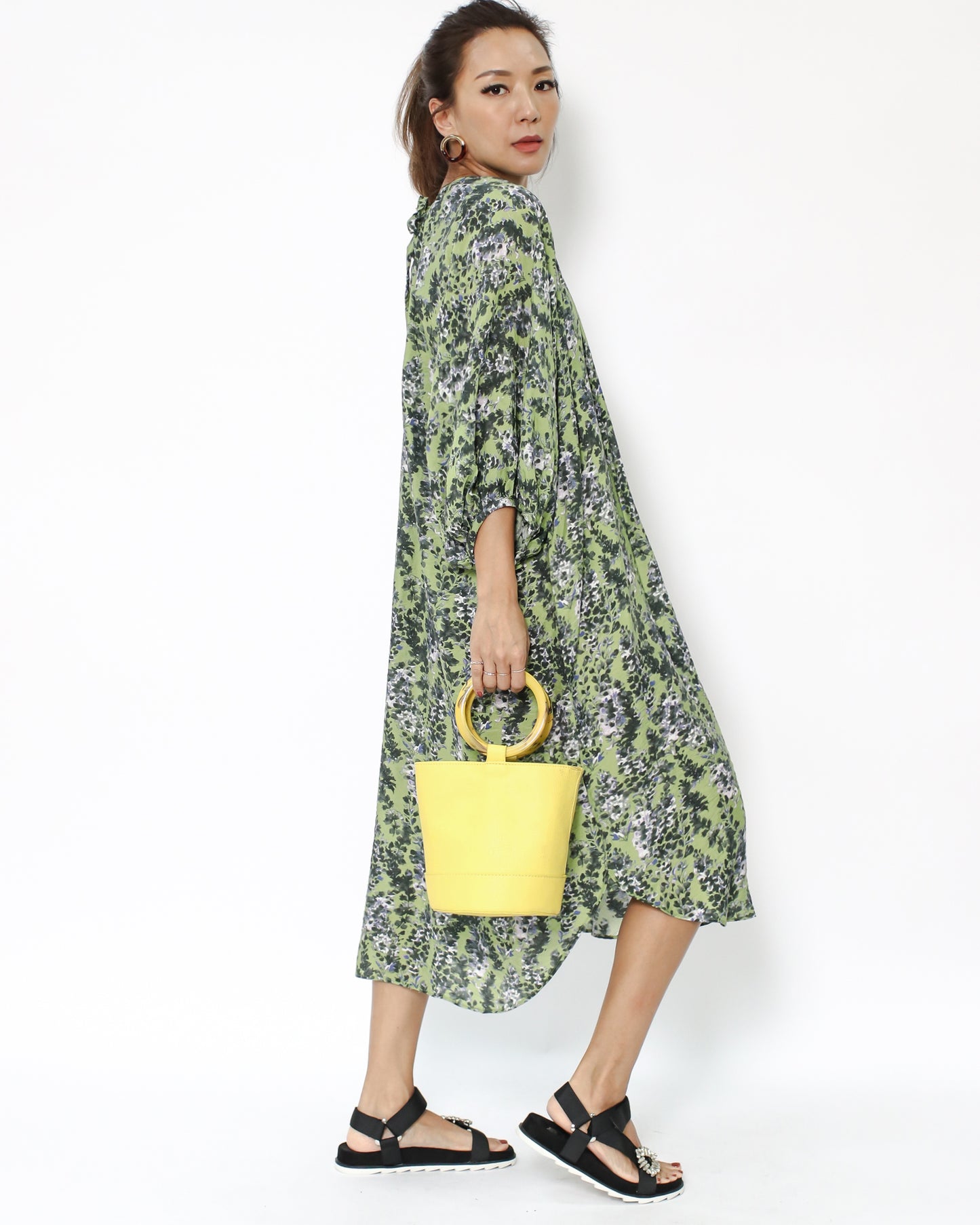 green floral soft shirt longline dress *pre-order*