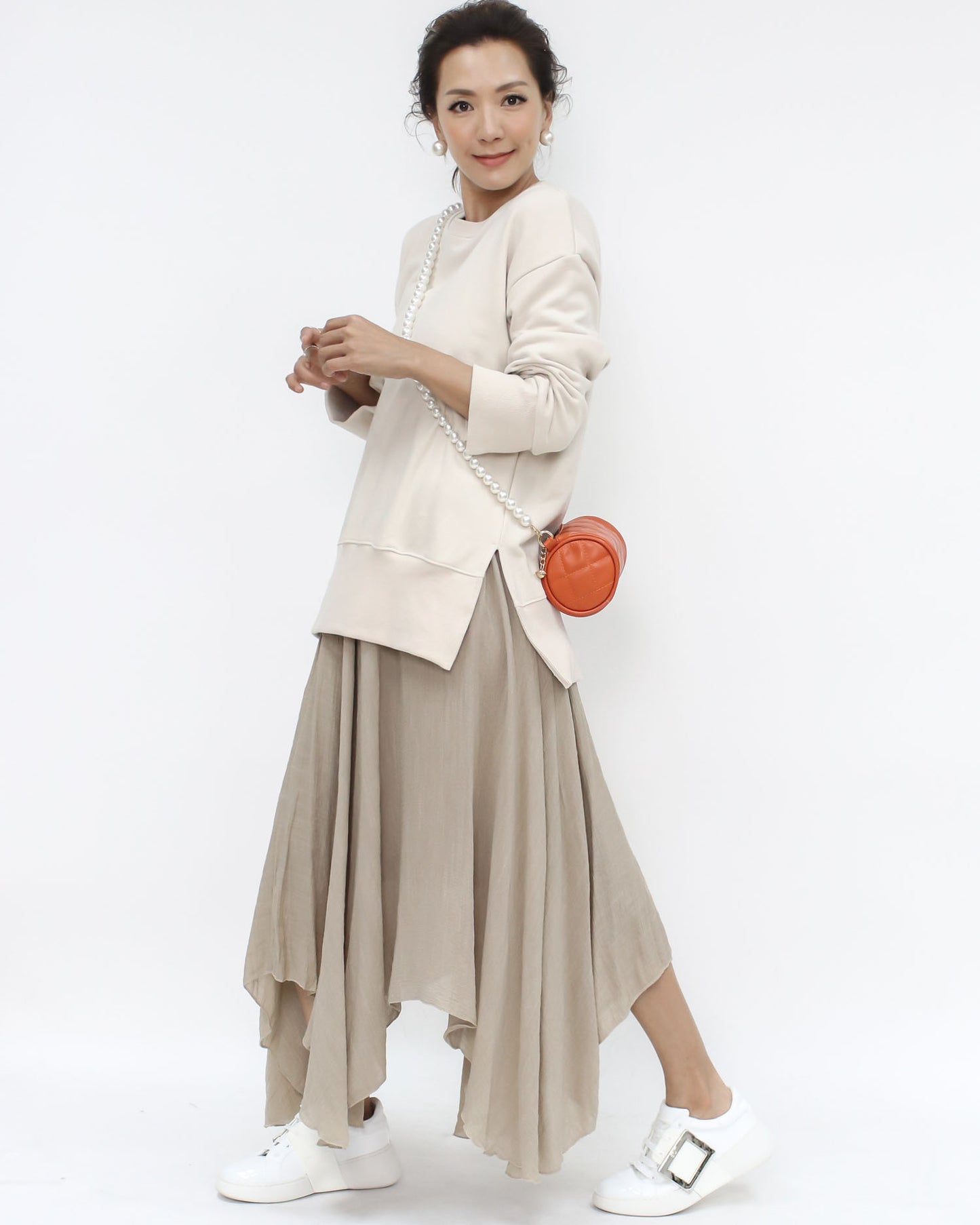 beige linen cotton asymmetric skirt *pre-order*