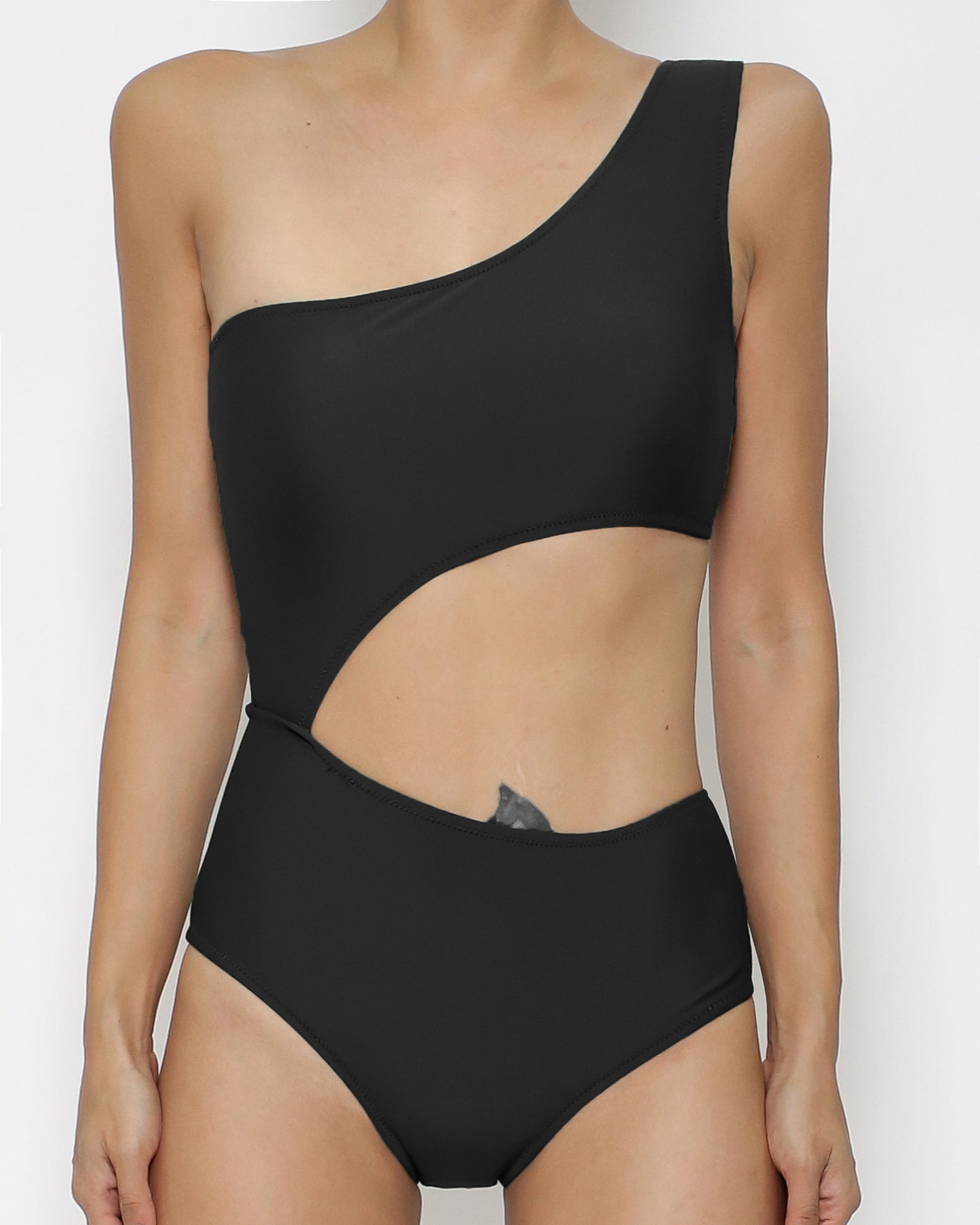 black cutout one shoulder one-piece swimwear *pre-order*