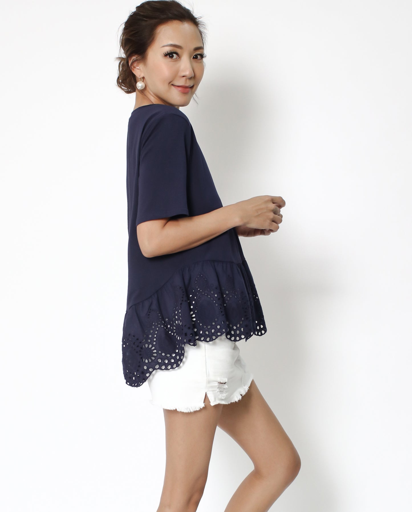 navy tee with crochet frill hem *pre-order*