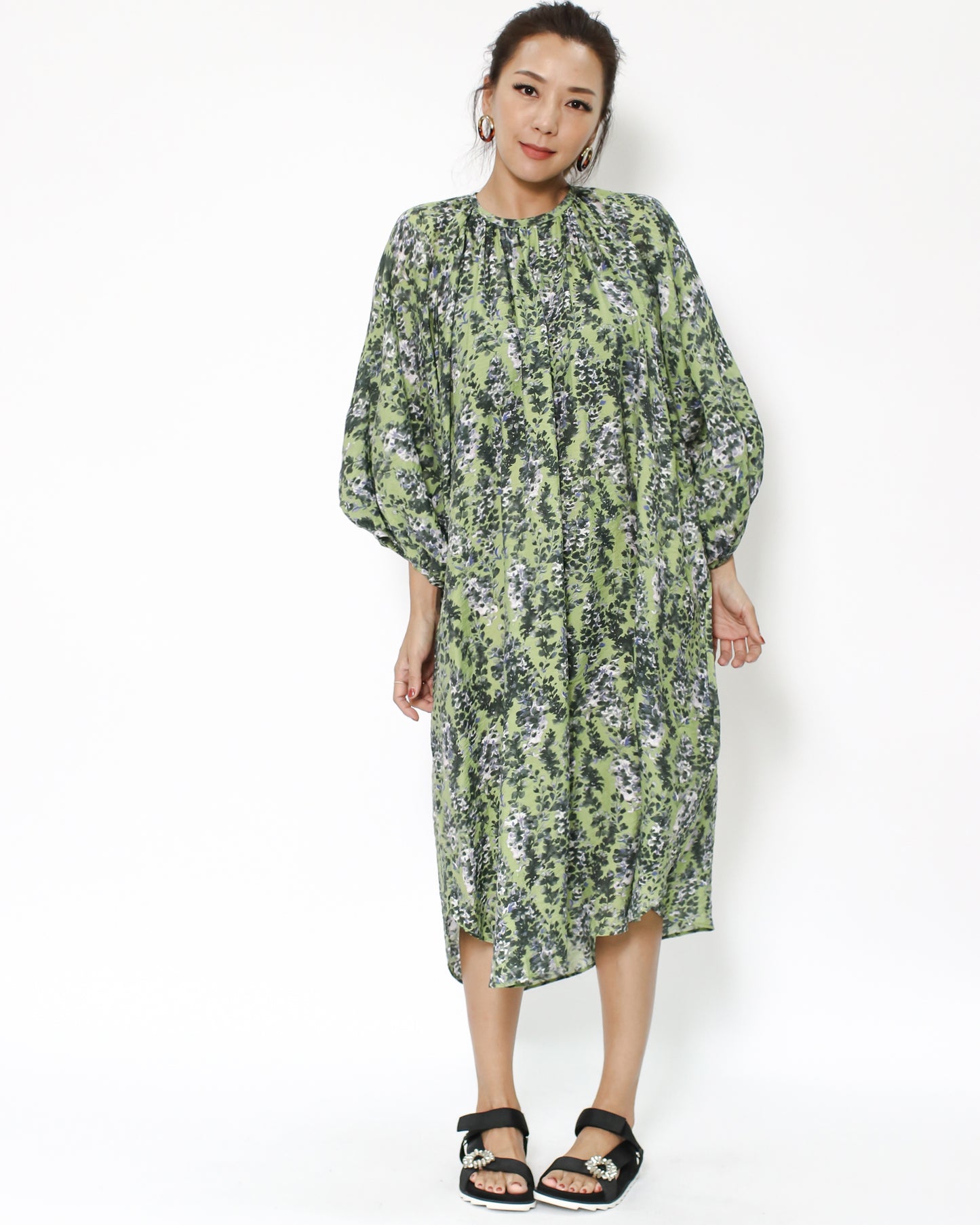 green floral soft shirt longline dress *pre-order*