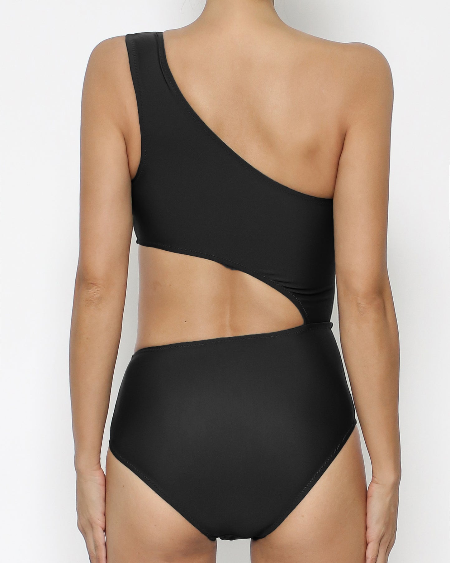 black cutout one shoulder one-piece swimwear *pre-order*