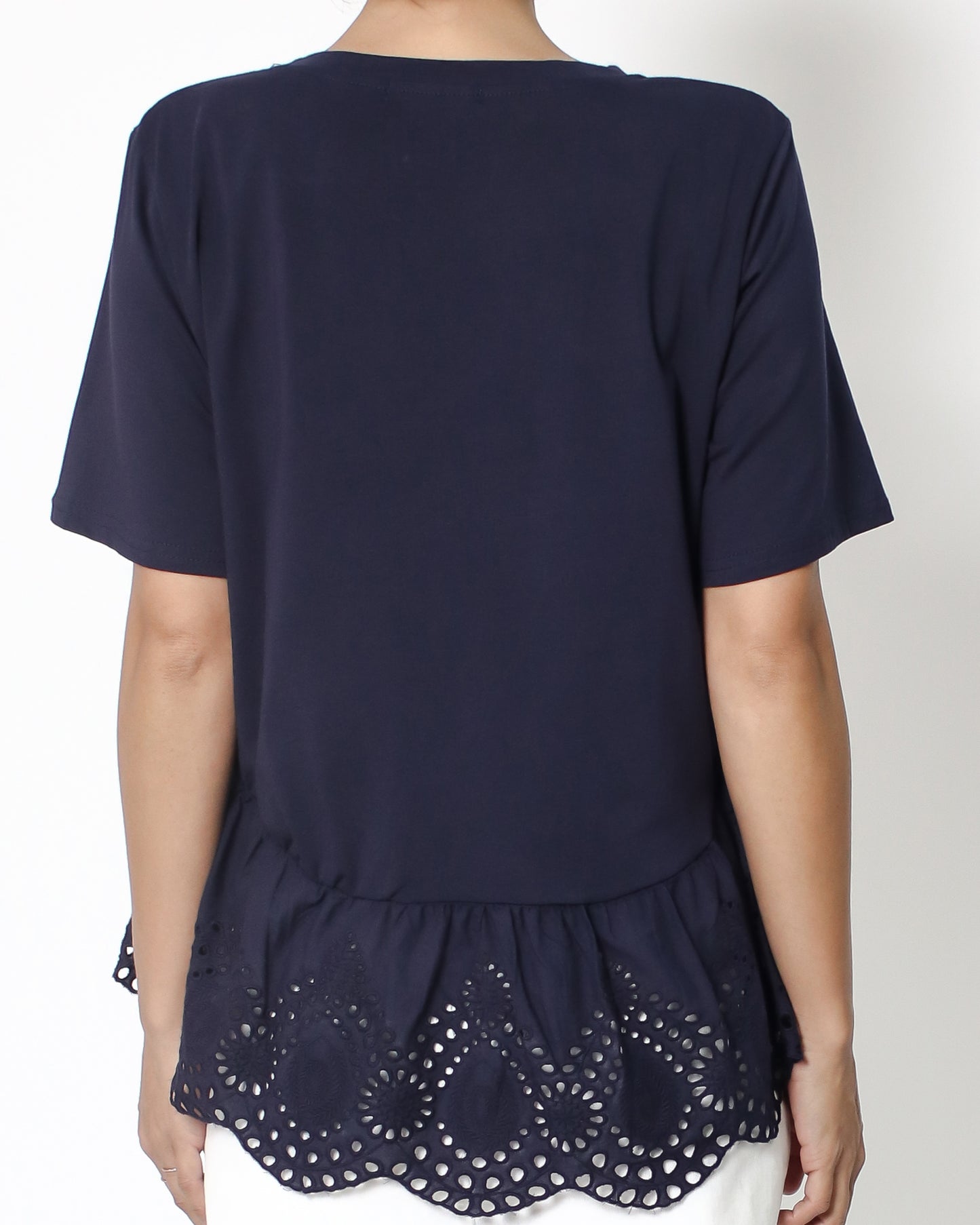 navy tee with crochet frill hem *pre-order*