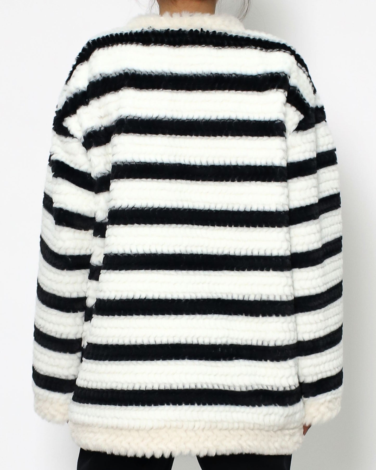 black & ivory stripes furry bomber jacket *pre-order*