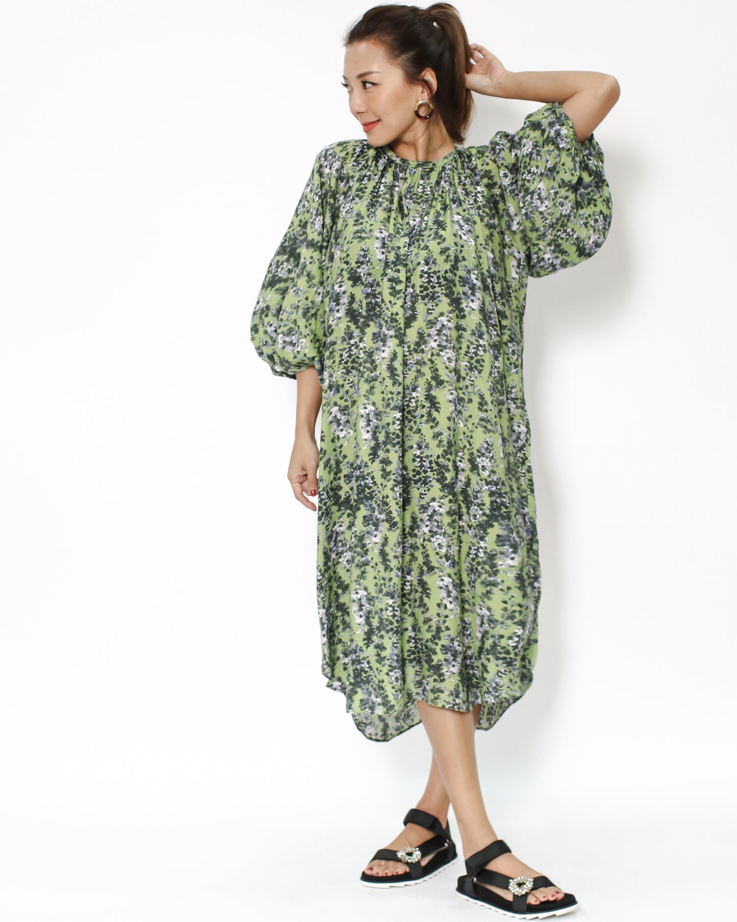 green floral soft shirt longline dress *pre-order*