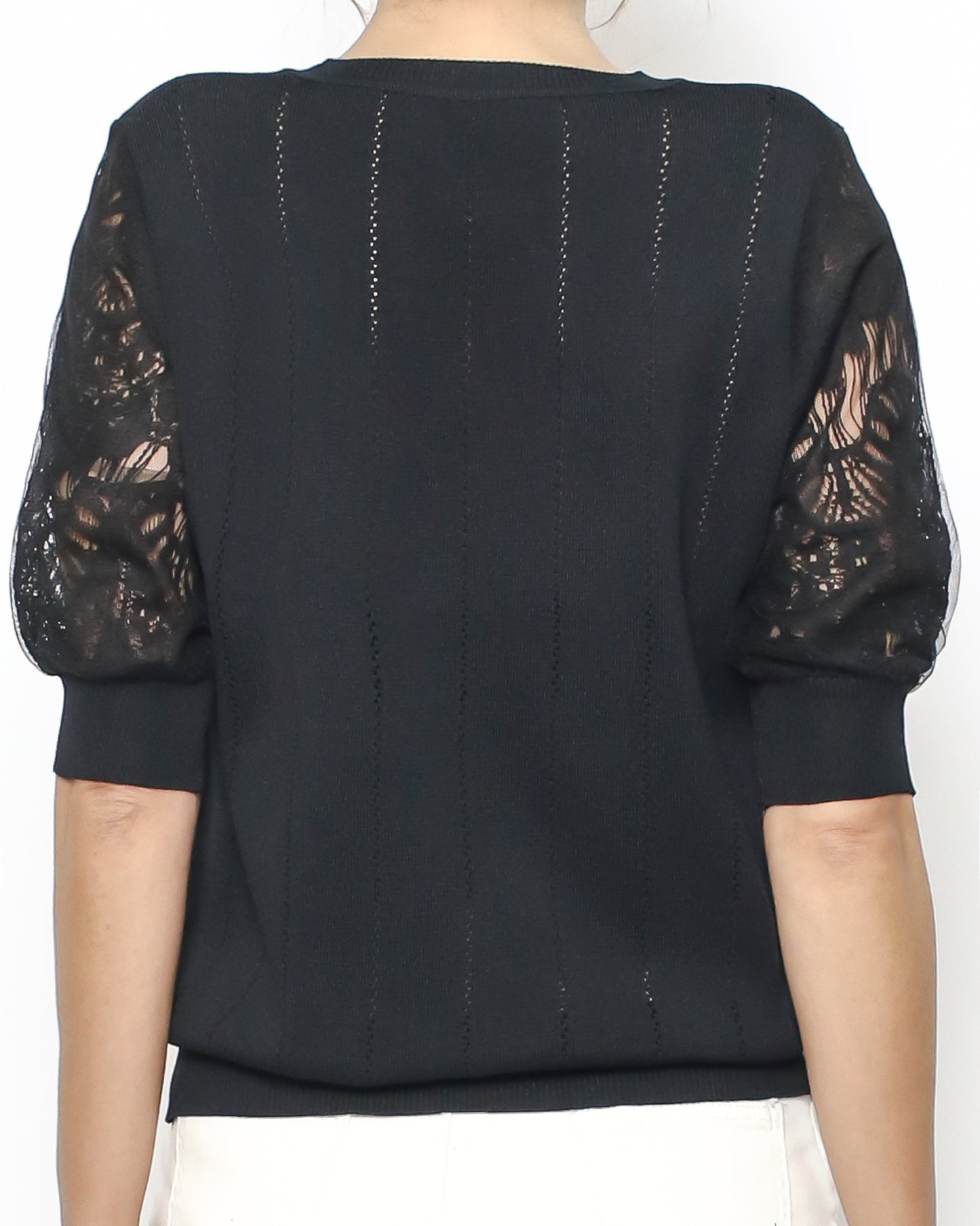 black knitted & lace sleeves top *pre-order*
