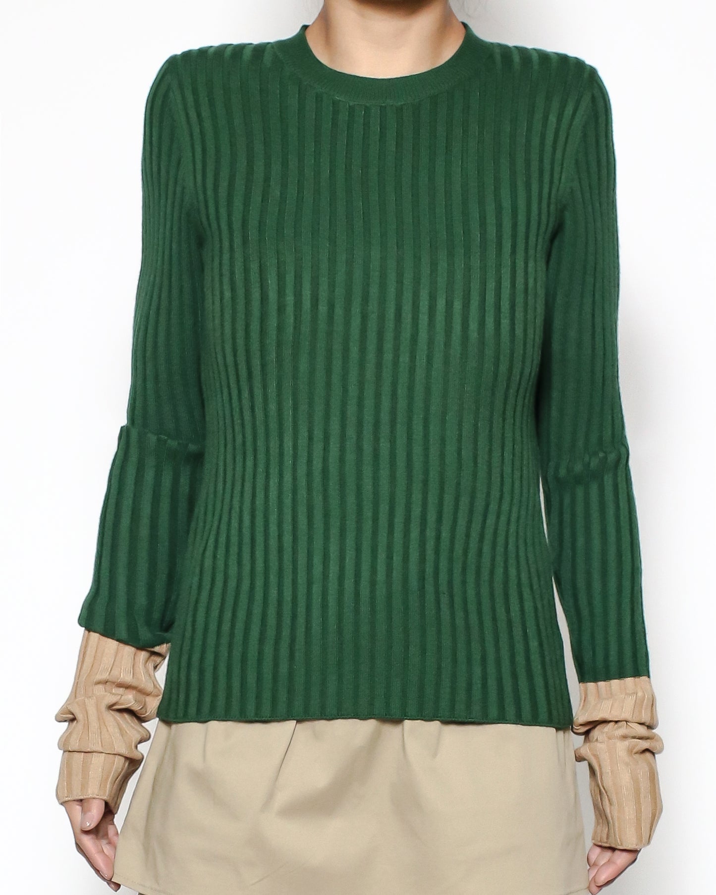 green & beige sleeves knitted top *pre-order*