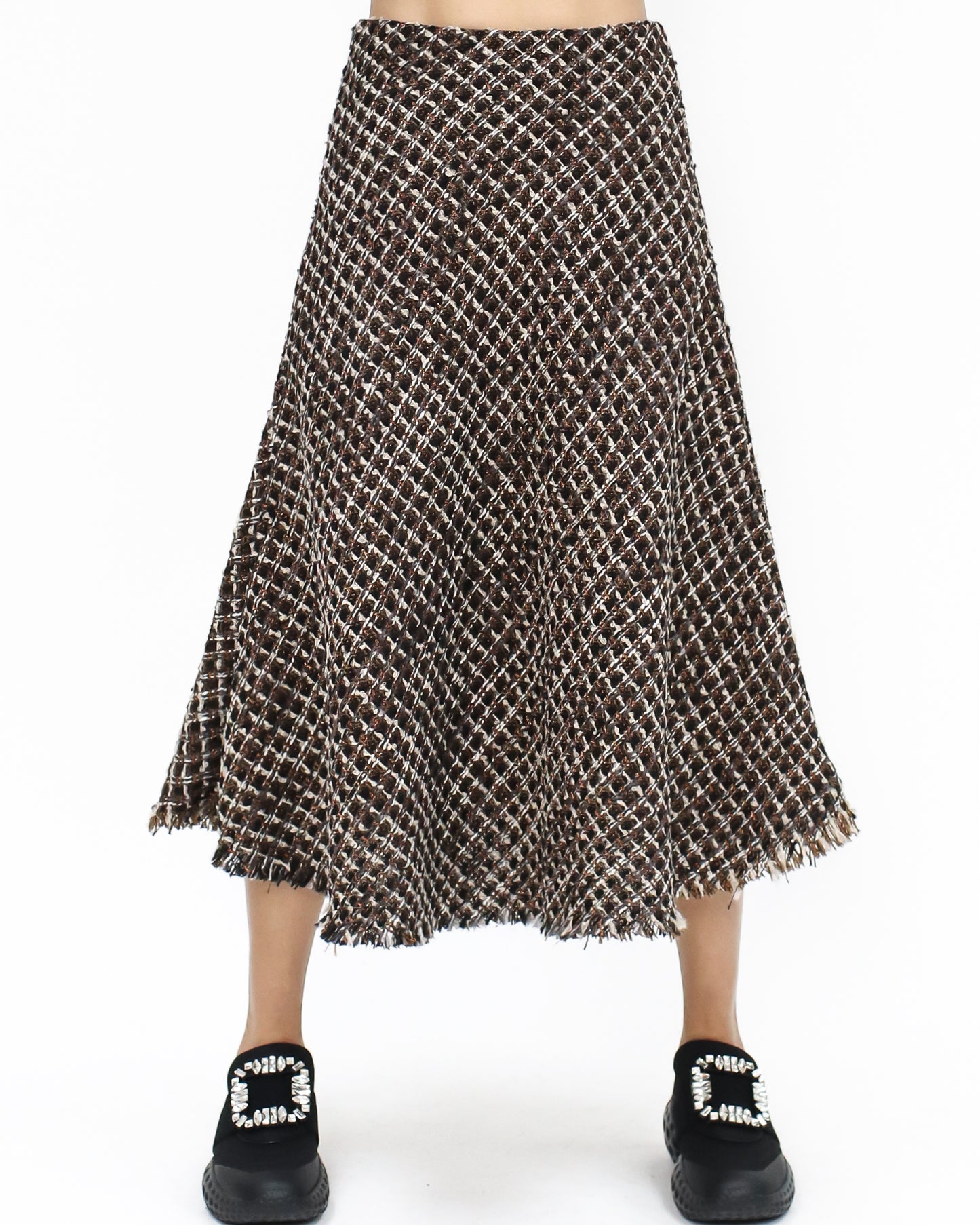 brown tweed flare midi skirt *pre-order*