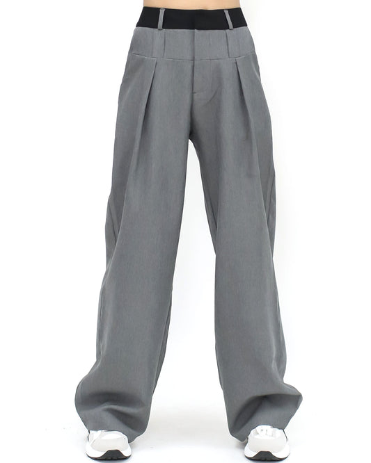 grey & black waist straight pants *pre-order*