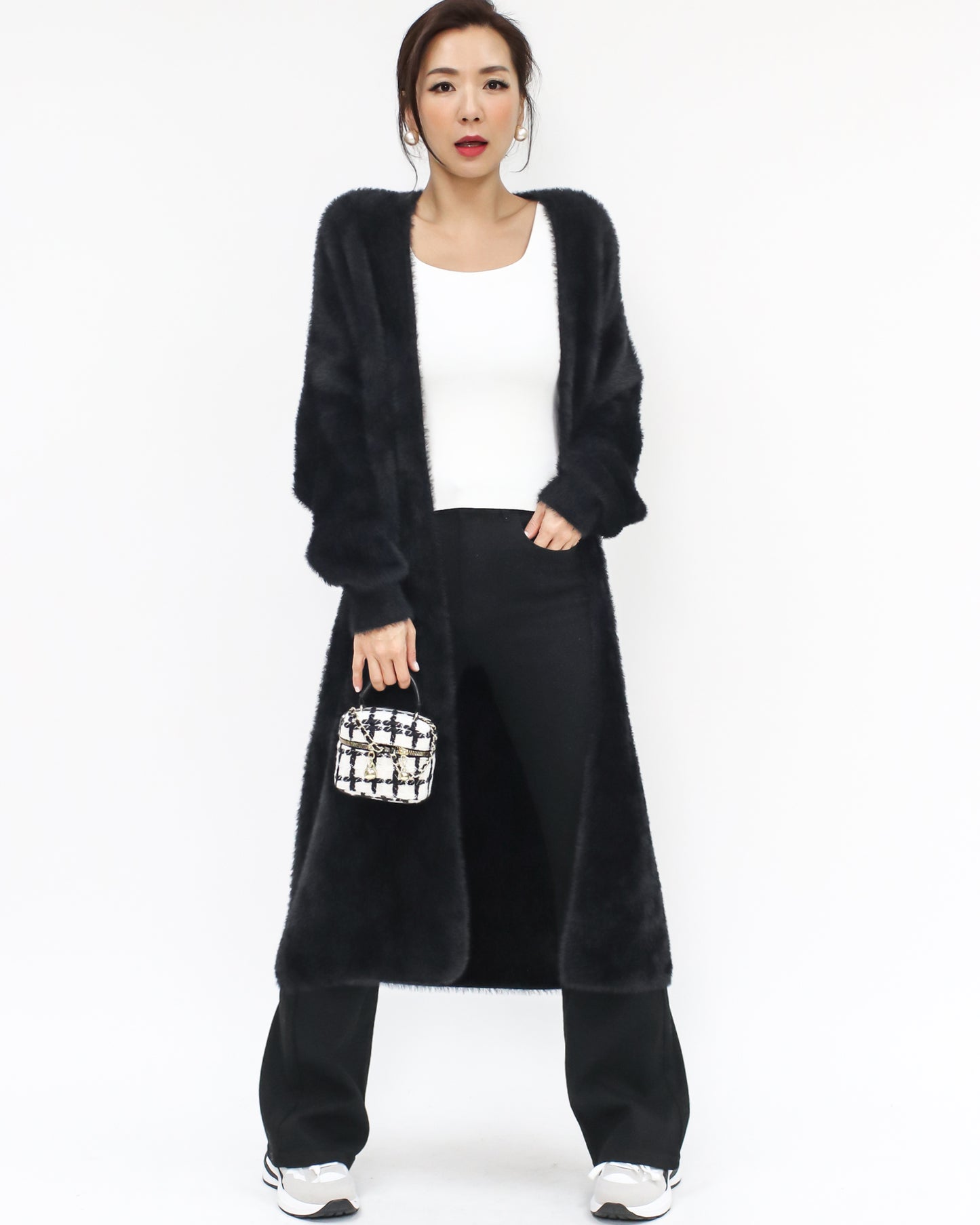 black fluffy knitted longline cardigan *pre-order*