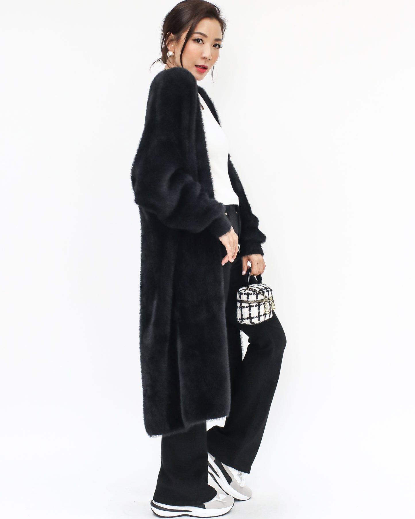 black fluffy knitted longline cardigan *pre-order*