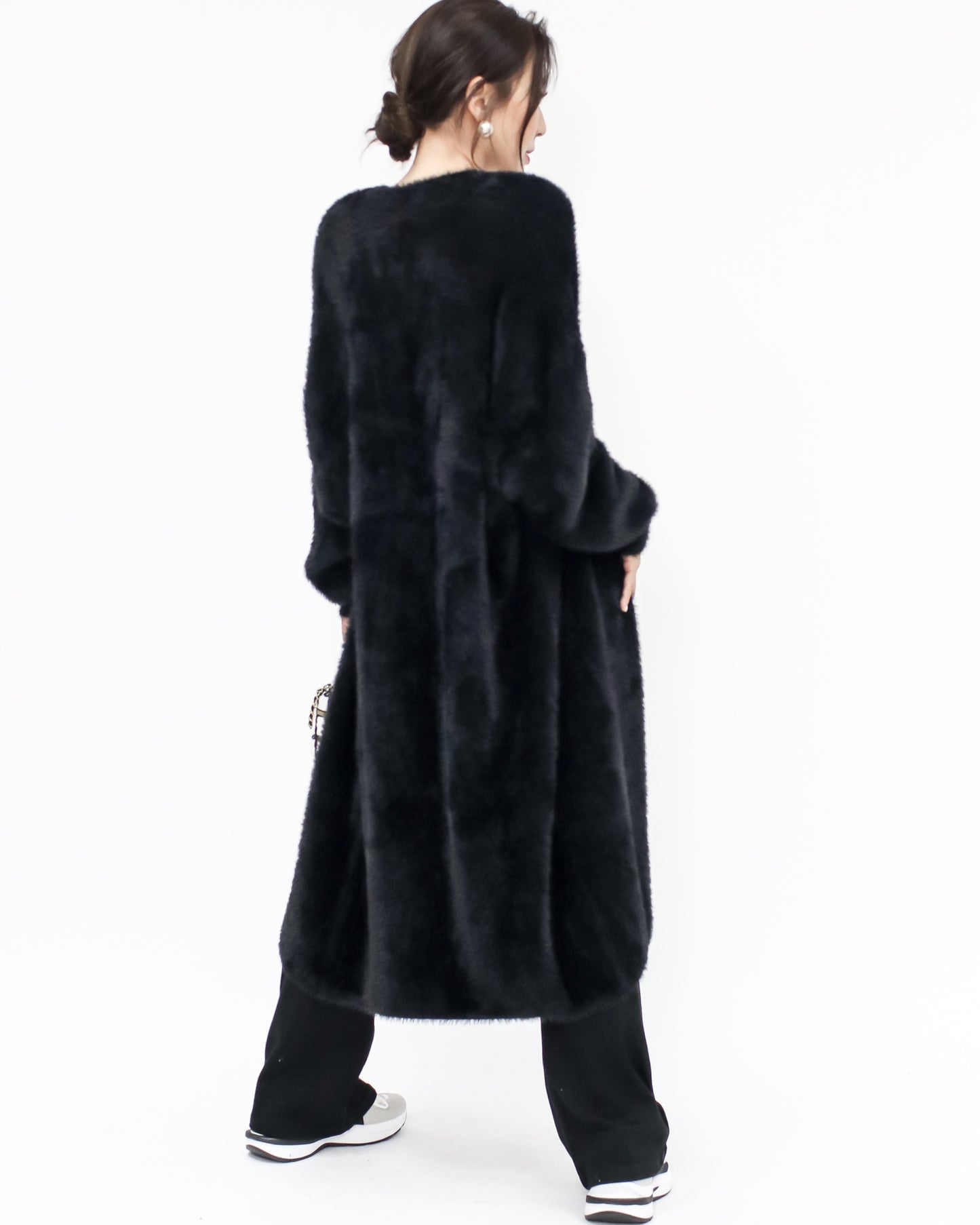 black fluffy knitted longline cardigan *pre-order*