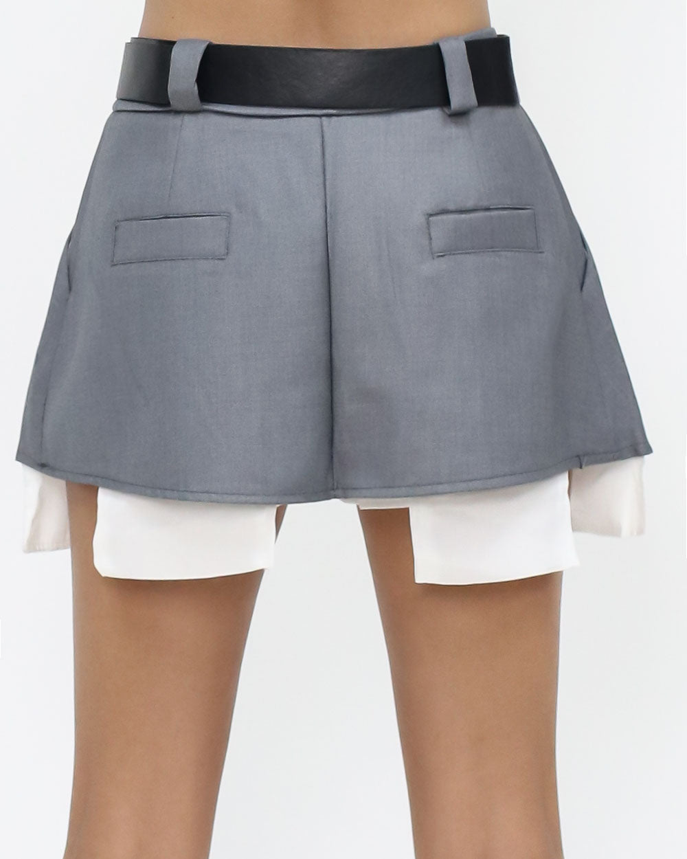 grey pleats & ivory layer mini skort w/ belt *pre-order*