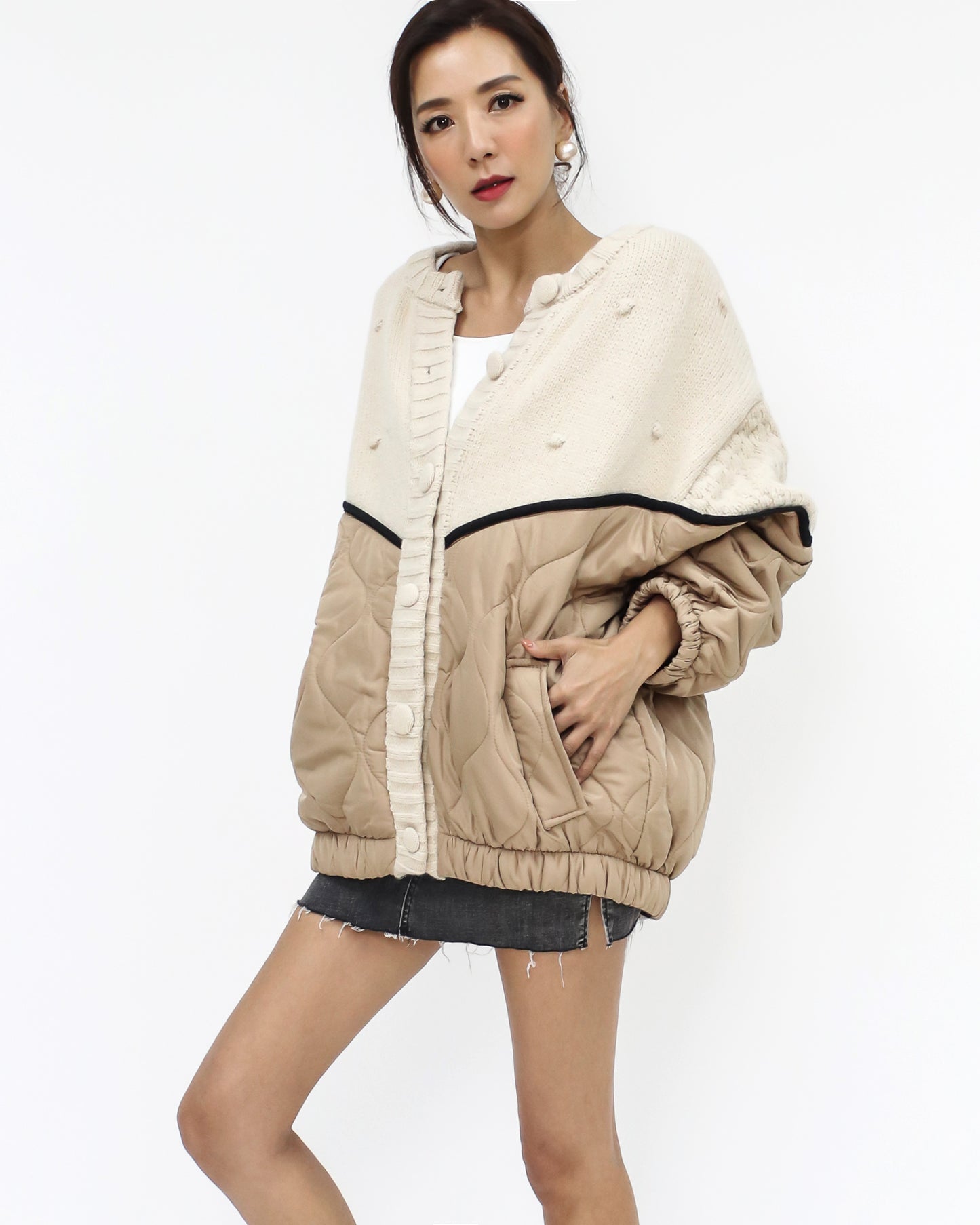 ivory knitted & beige bomber jacket *pre-order*