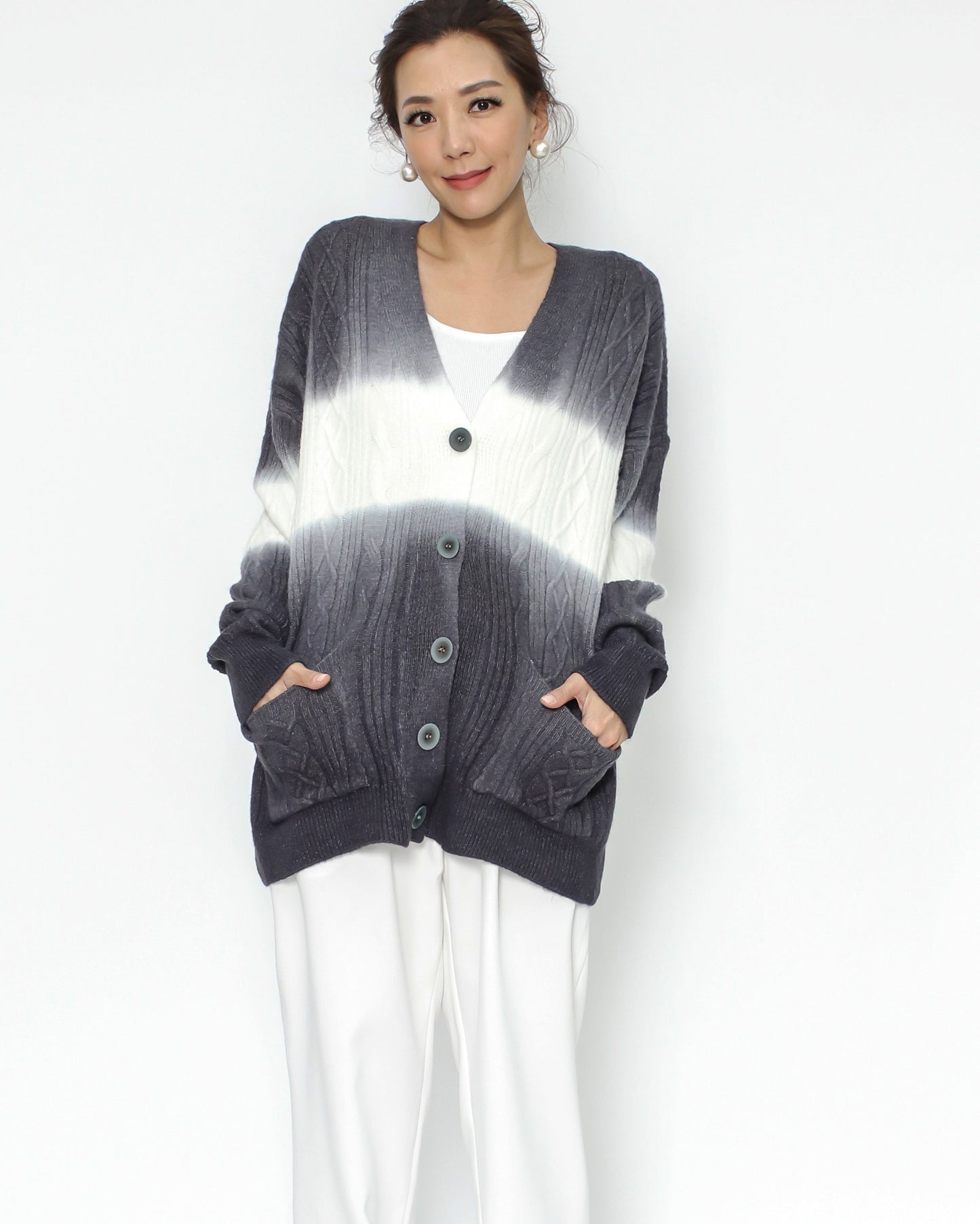 dark grey & ivory twisted knitted cardigan *pre-order*