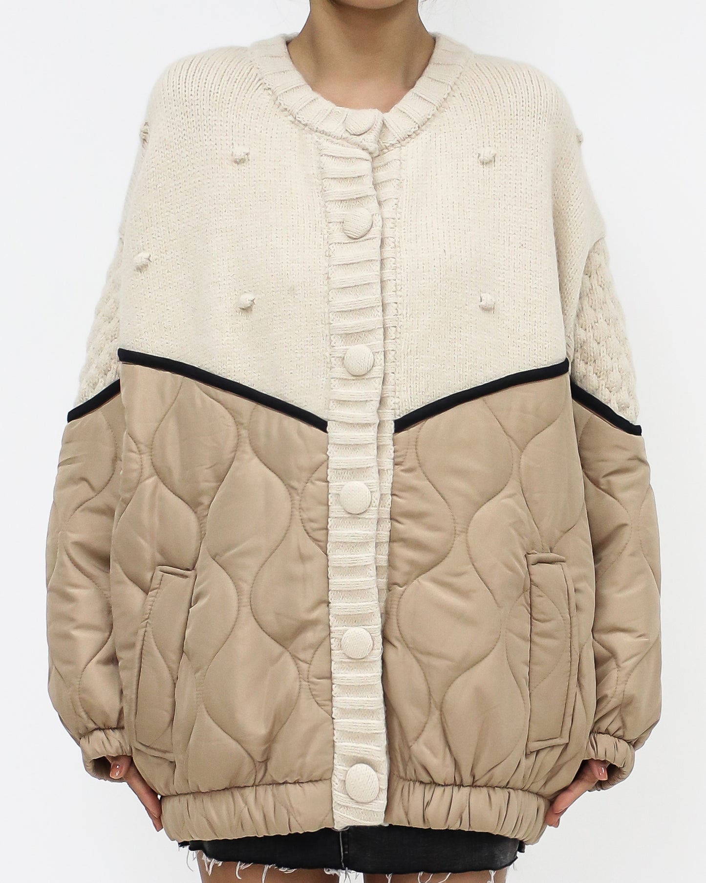 ivory knitted & beige bomber jacket *pre-order*