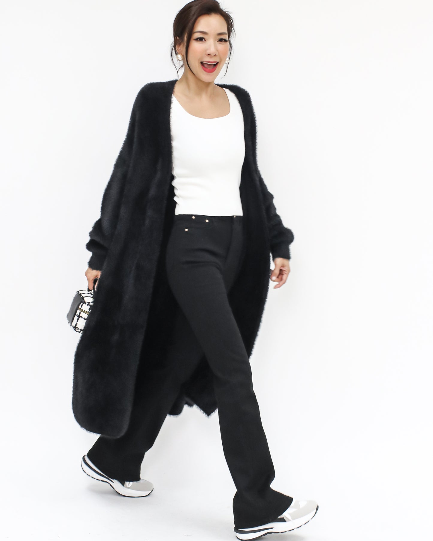 black fluffy knitted longline cardigan *pre-order*