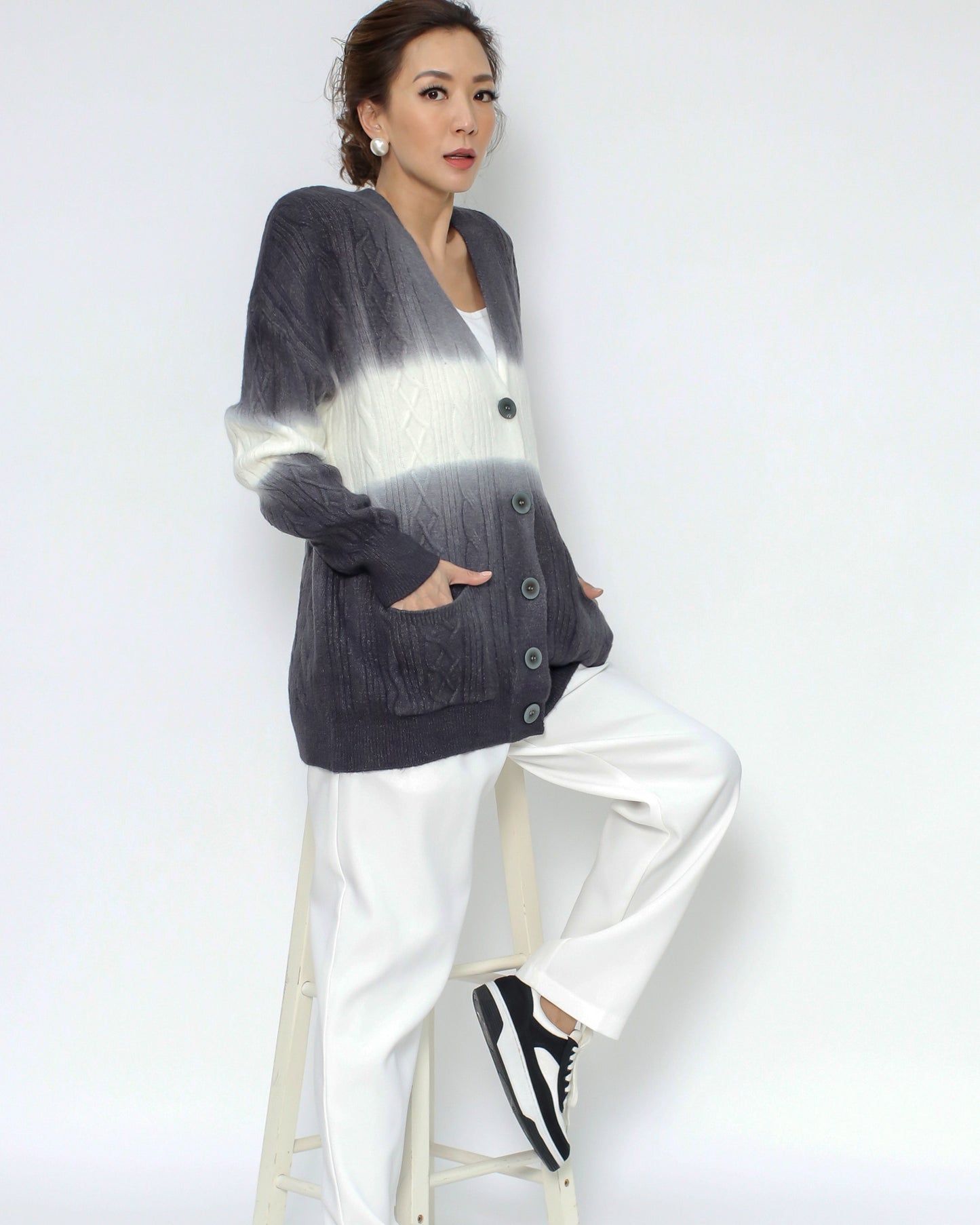 dark grey & ivory twisted knitted cardigan *pre-order*