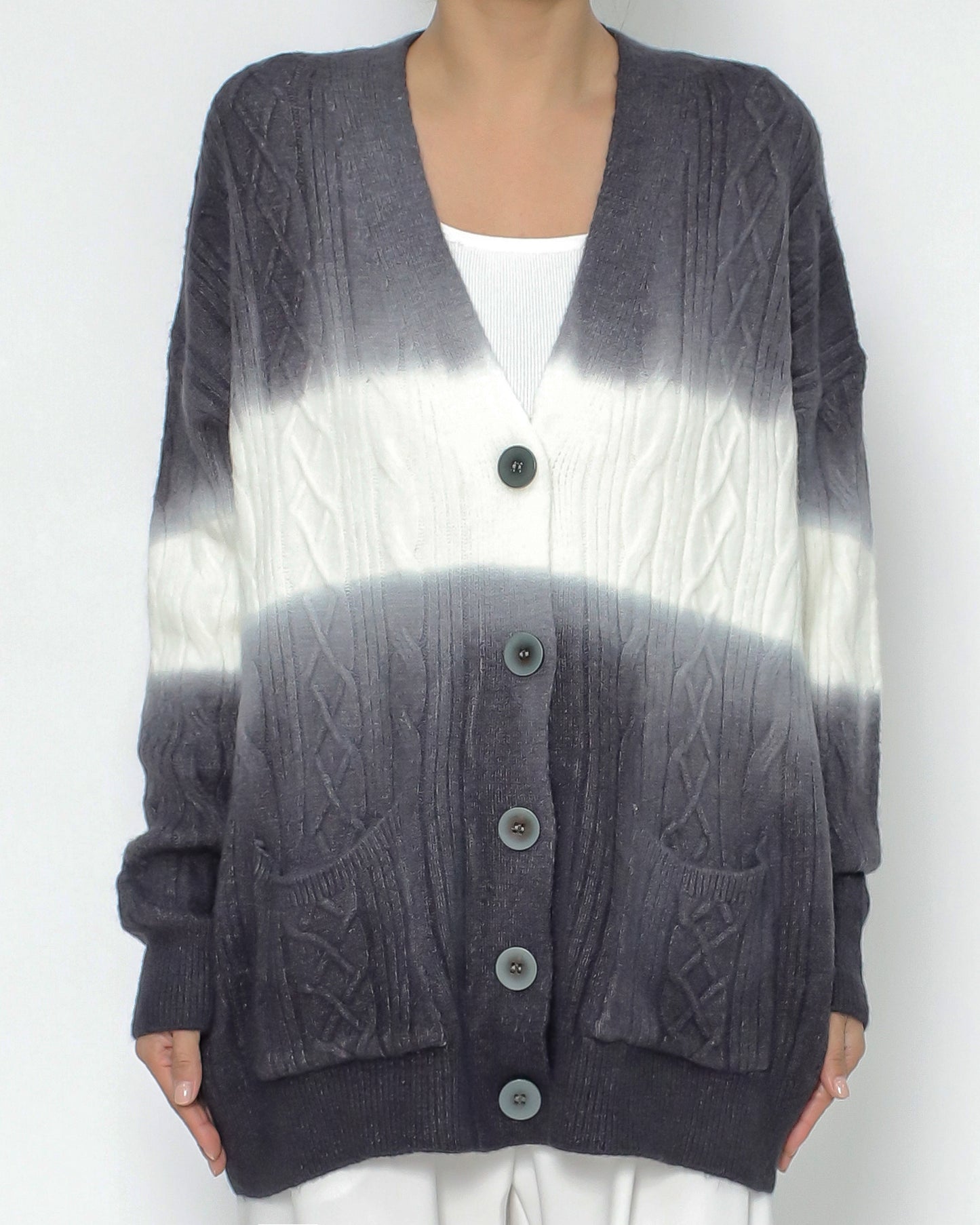dark grey & ivory twisted knitted cardigan *pre-order*