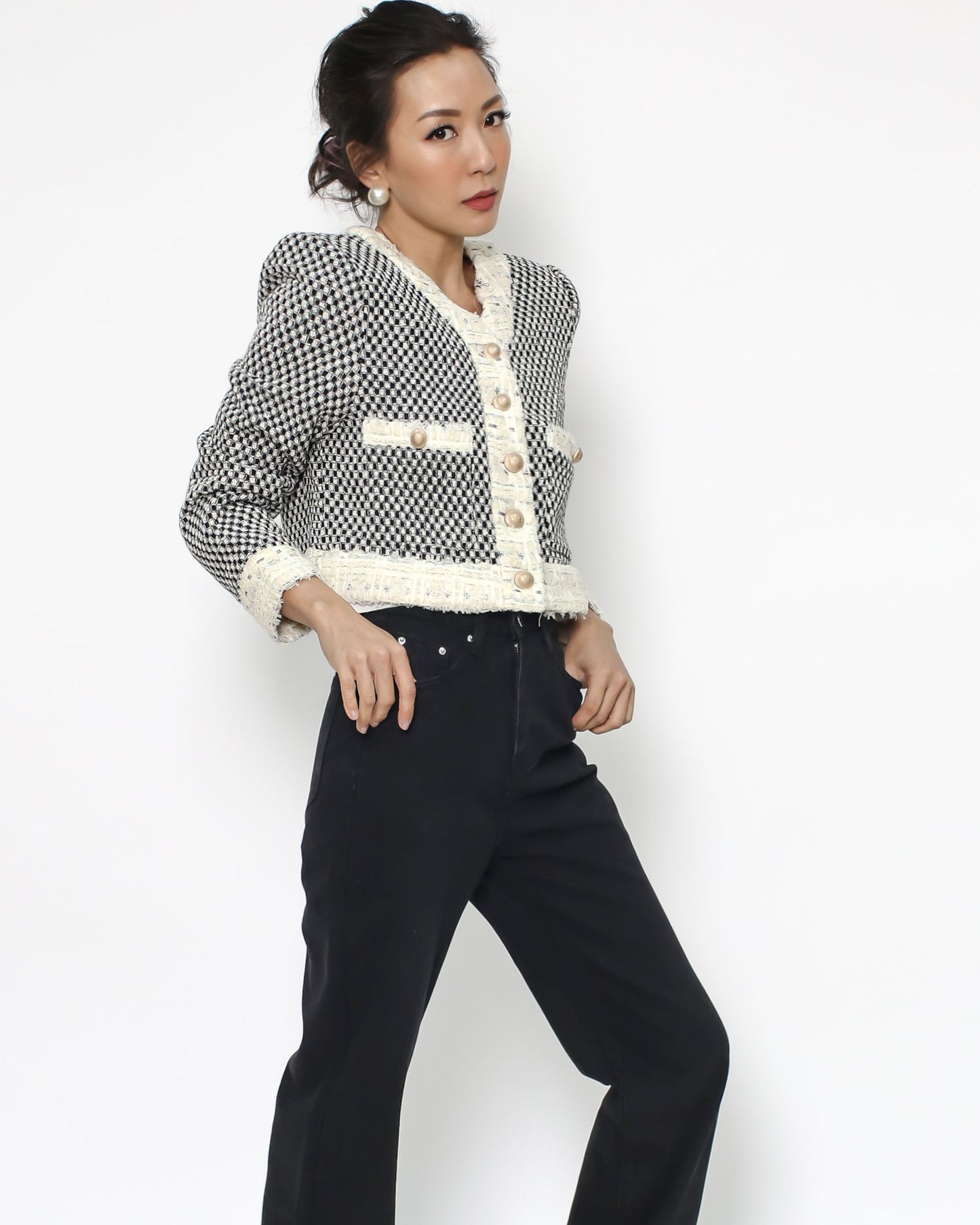 black & ivory tweed cropped jacket *pre-order*