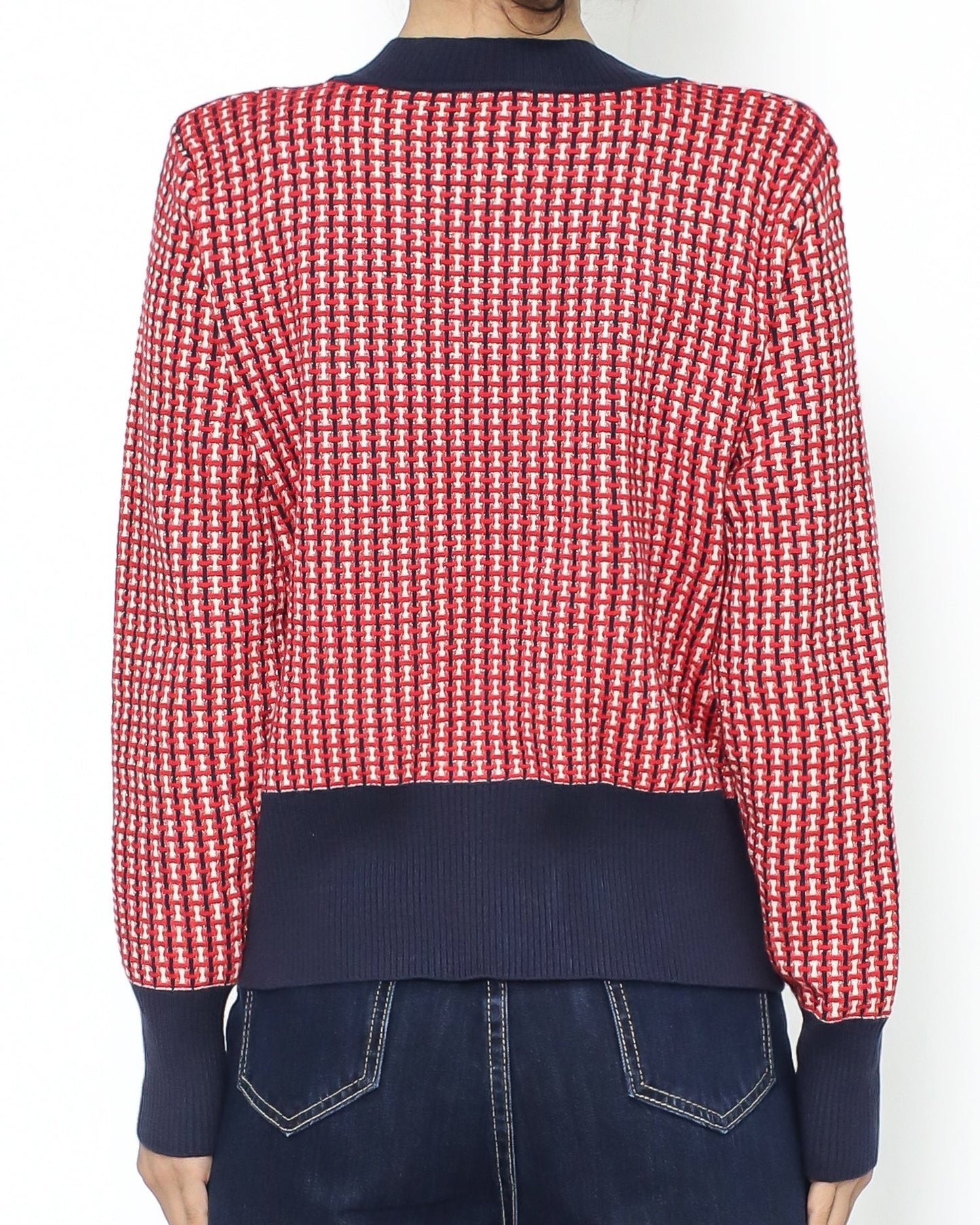 Red & navy knitted cardigan *pre-order*