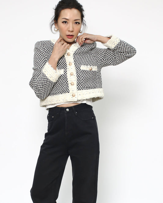 black & ivory tweed cropped jacket *pre-order*