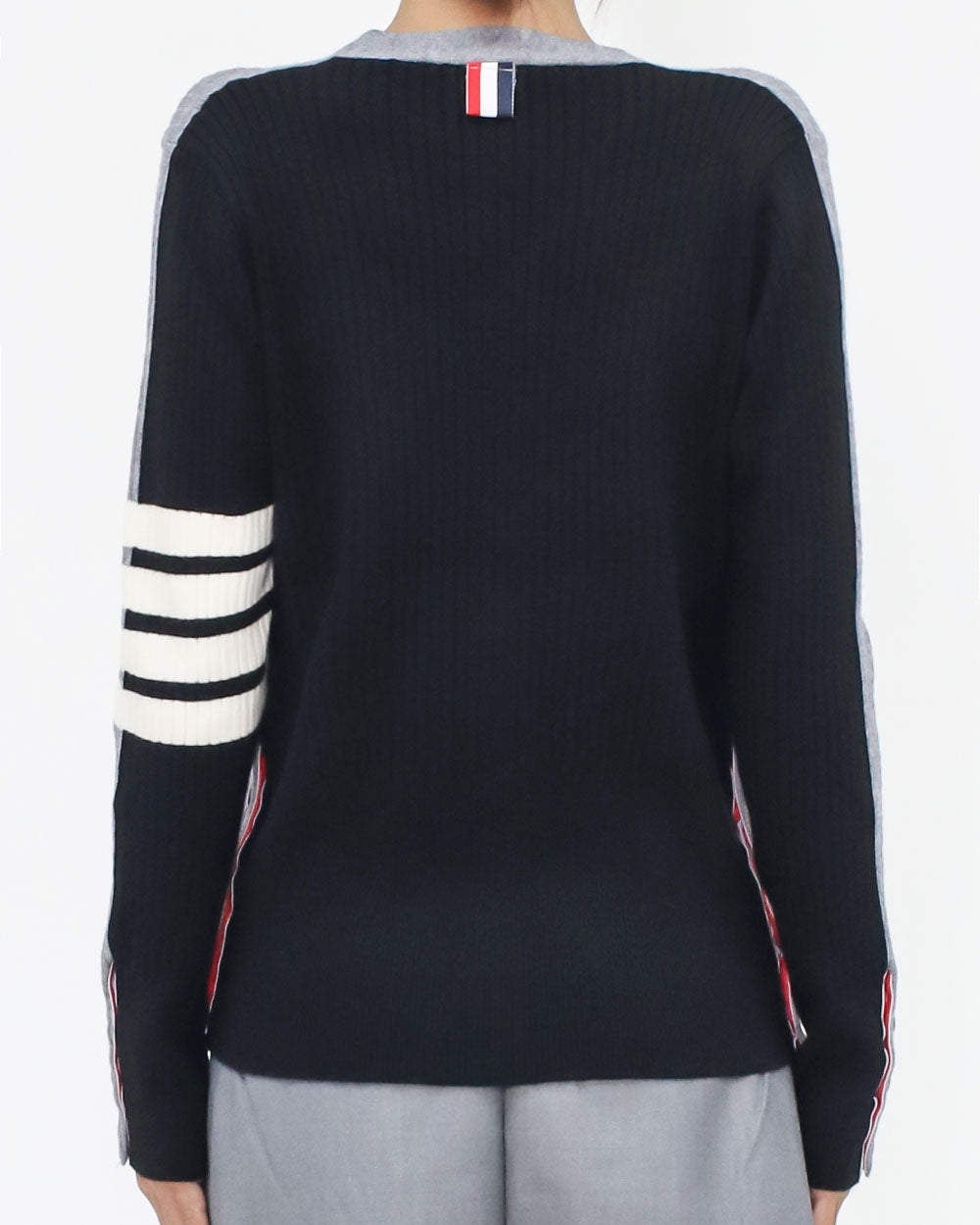 grey & black w/ ivory stripes sleeves knitted cardigan *pre-order*
